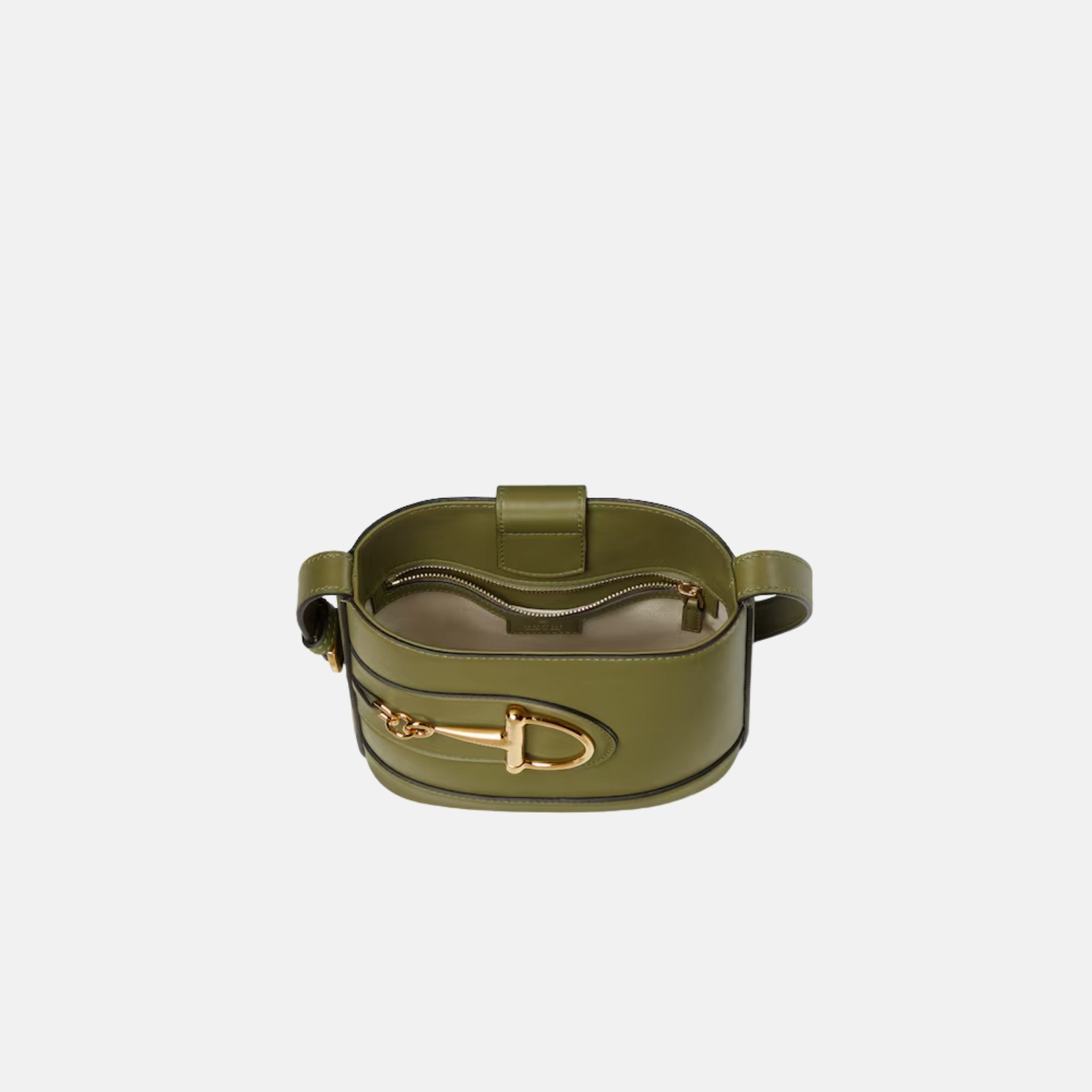 Gucci 73 Small Bucket Bag In Smooth Leather, Green, Inside