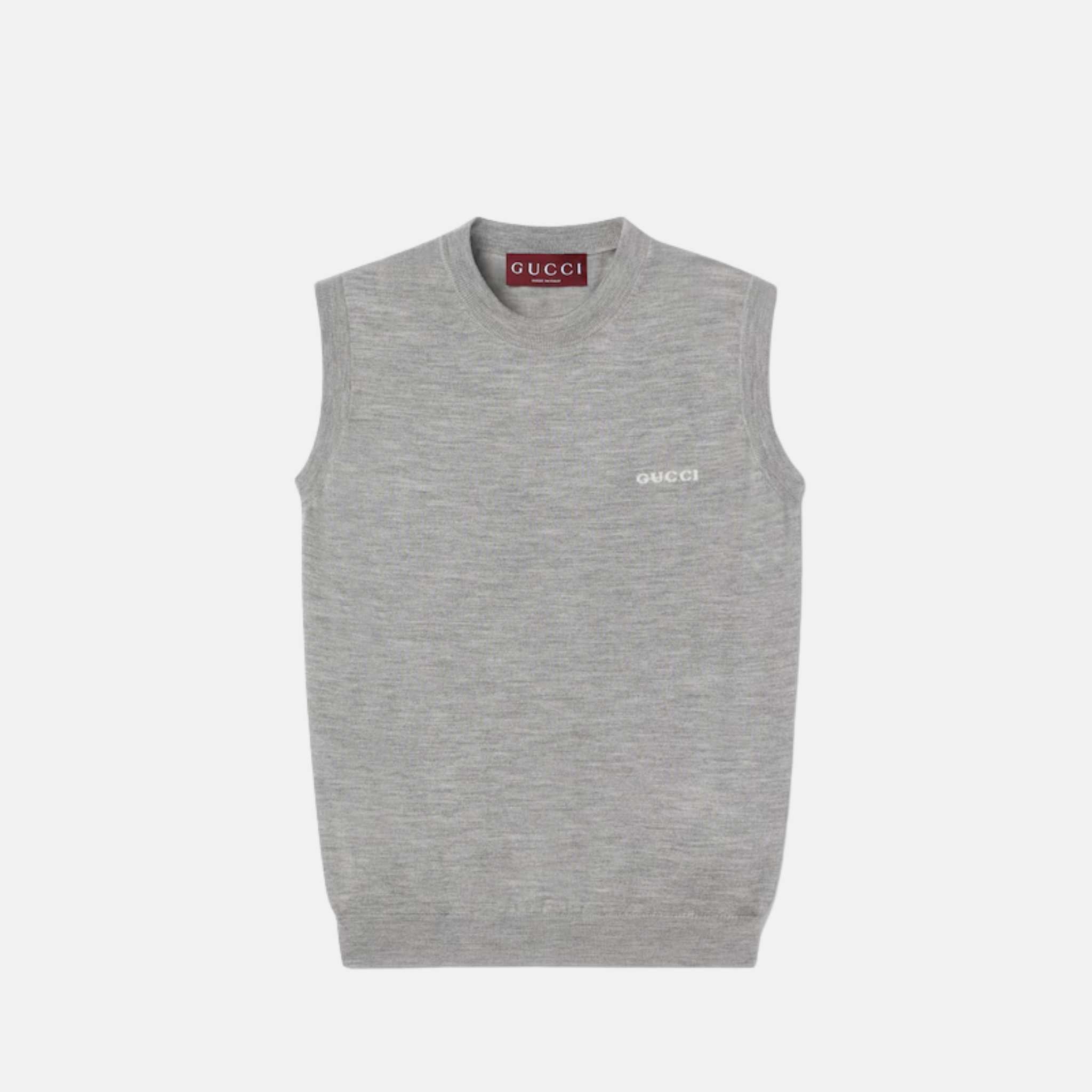 Gucci Cashmere Silk Sleeveless Top, Grey, Front