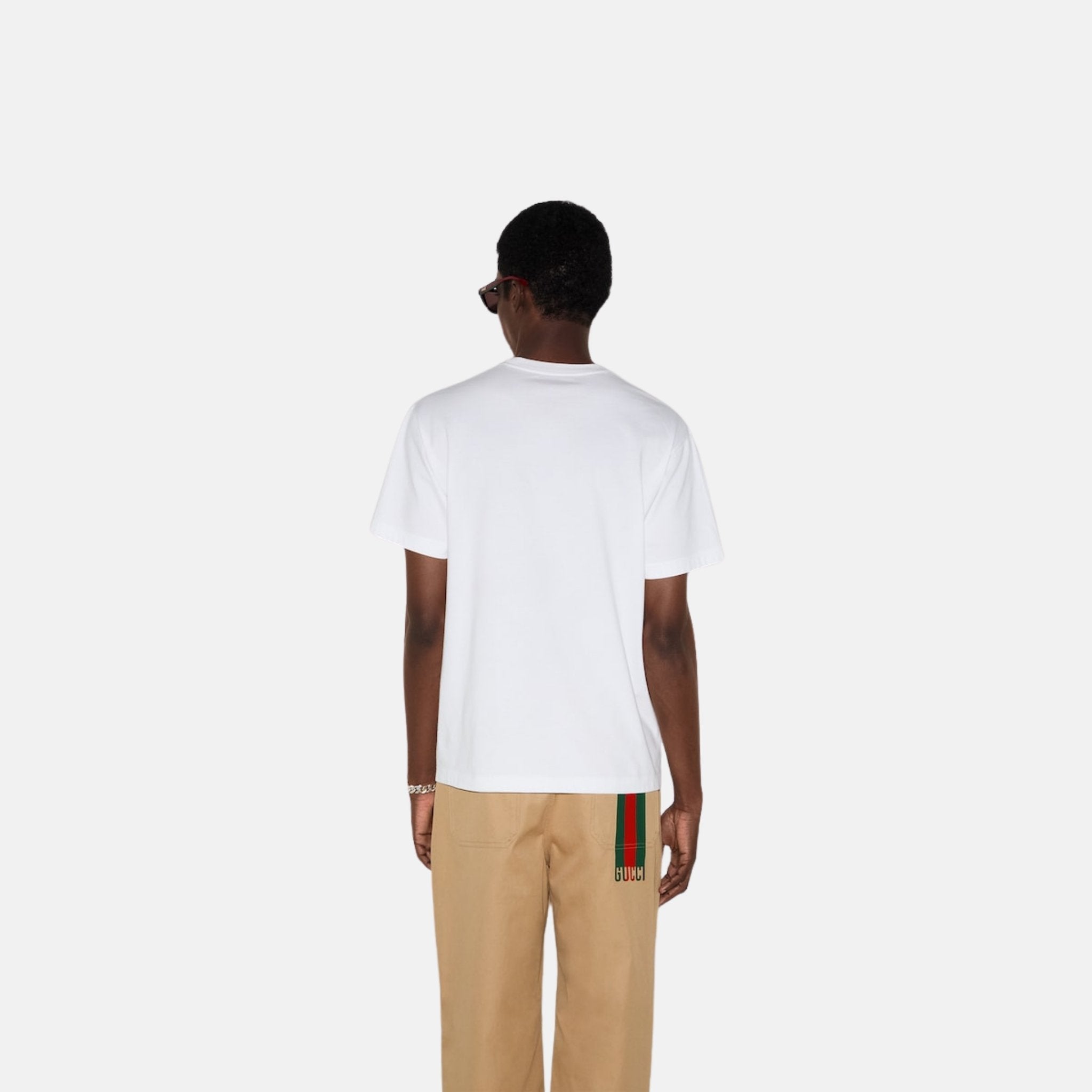 Gucci Cotton Jersey Crewneck T Shirt With Print, White, Back