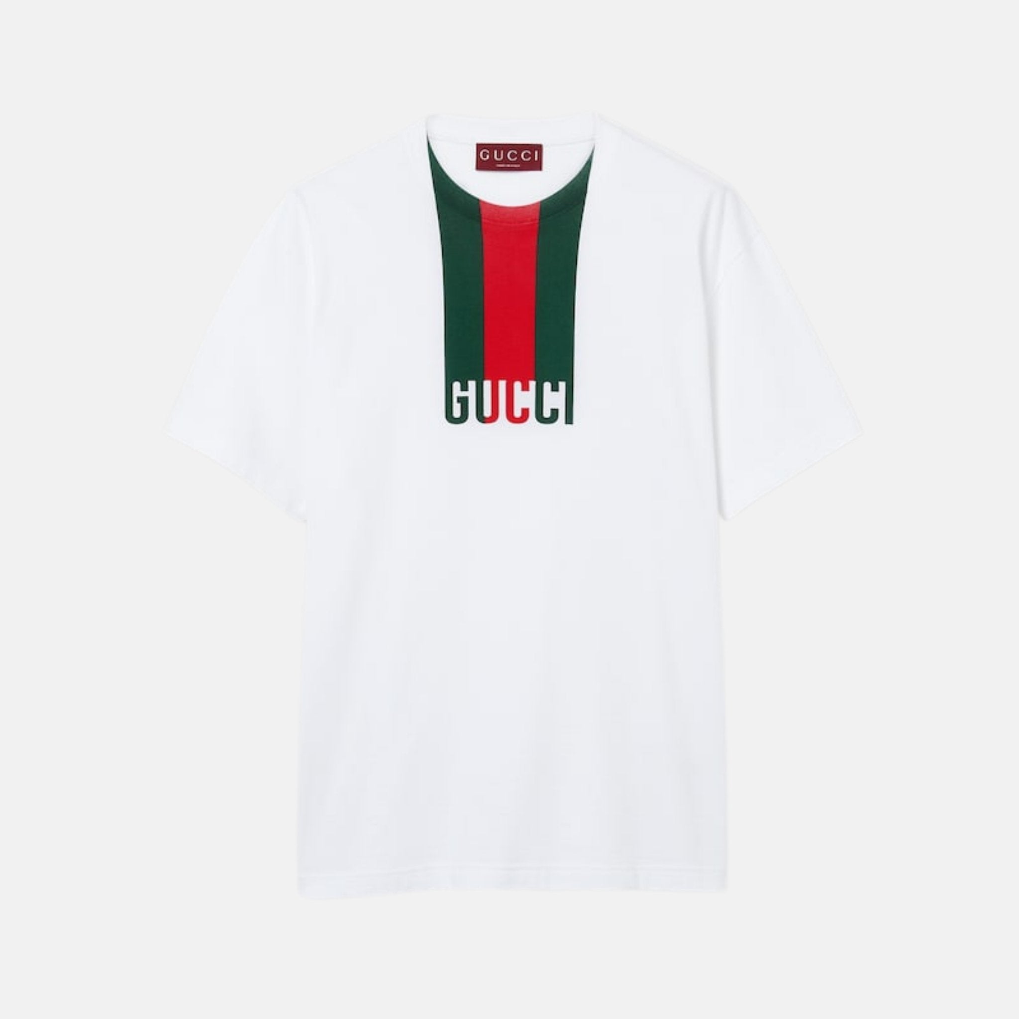 Gucci Cotton Jersey Crewneck T Shirt With Print, White, Front