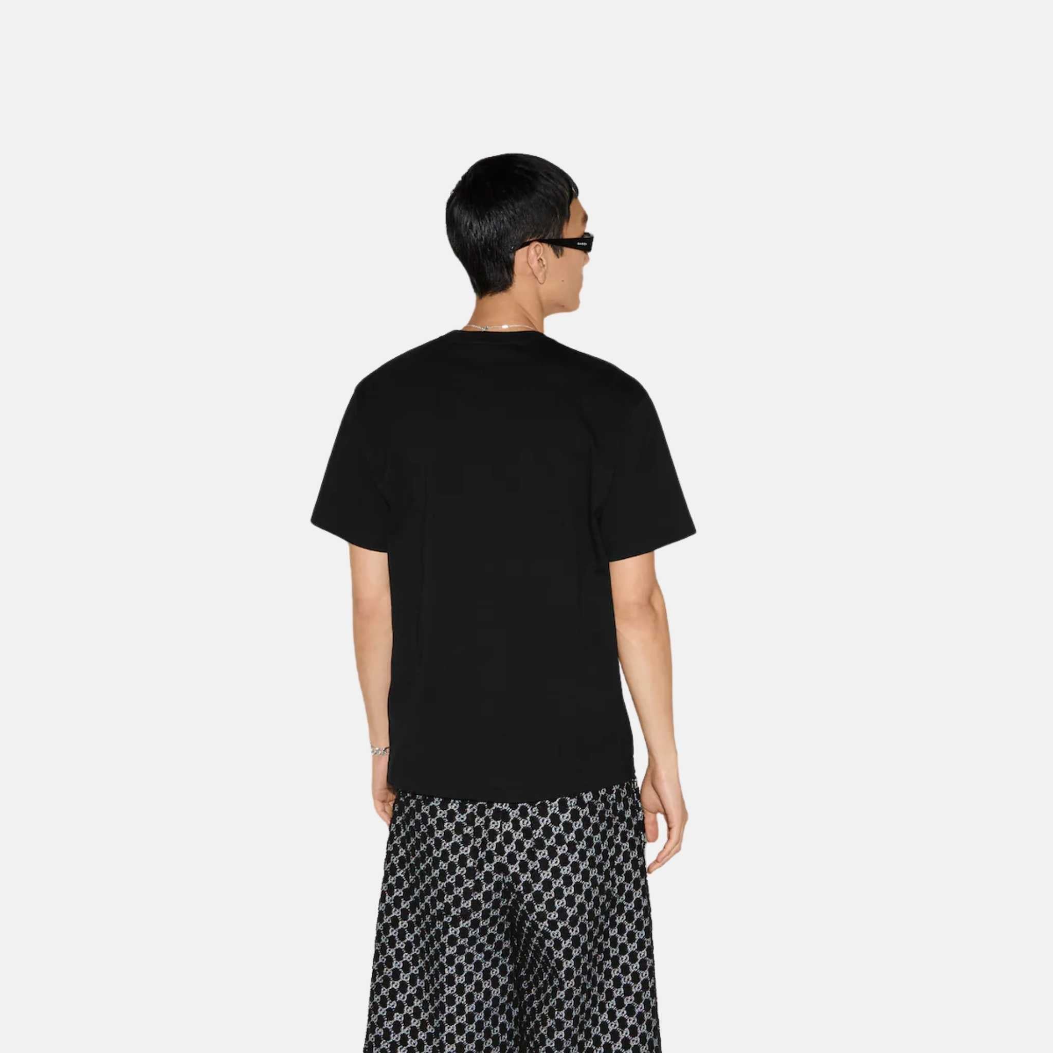 Gucci Cotton Jersey T Shirt With Embroidery, Black, Back