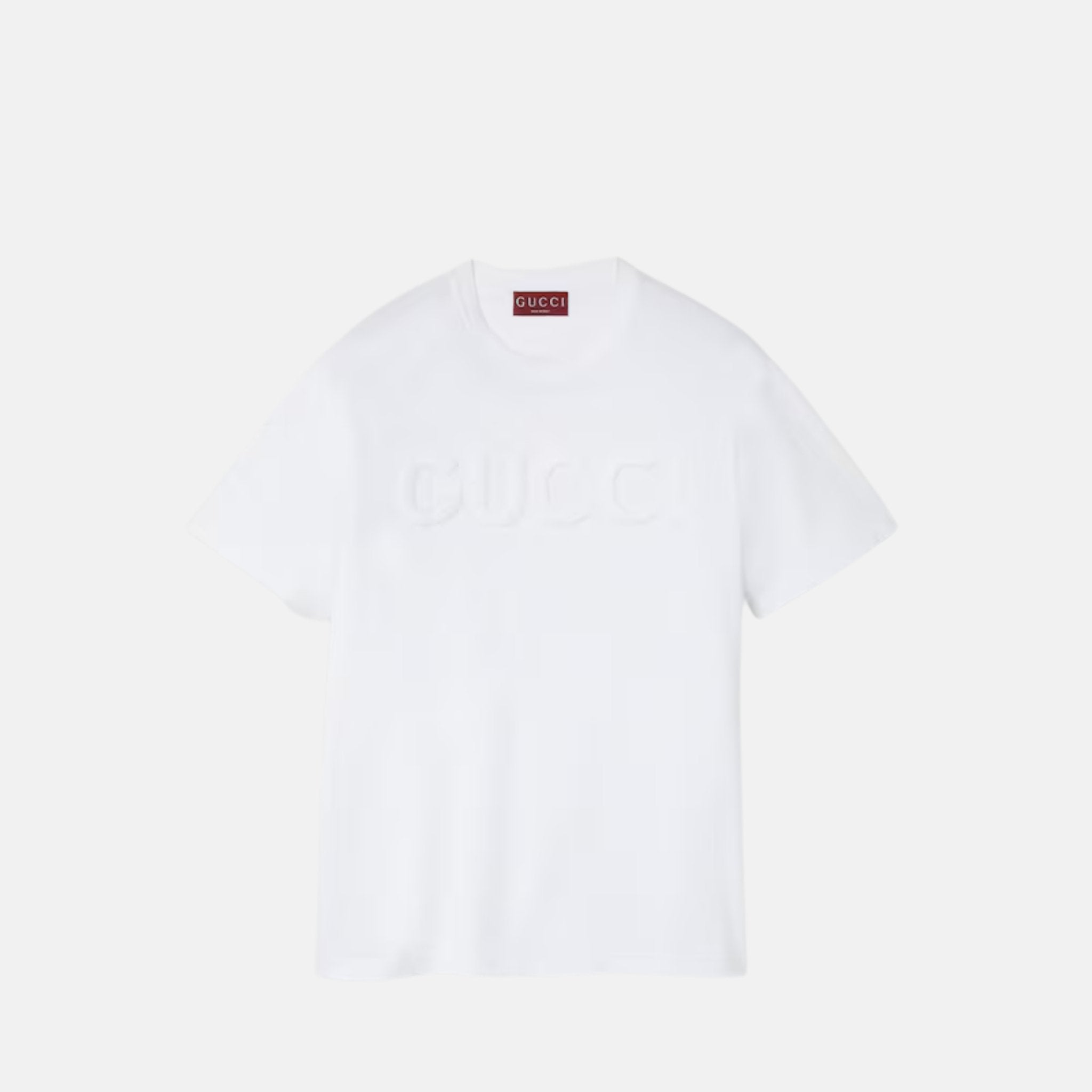 Gucci Cotton Jersey T Shirt With Embroidery, White, Front