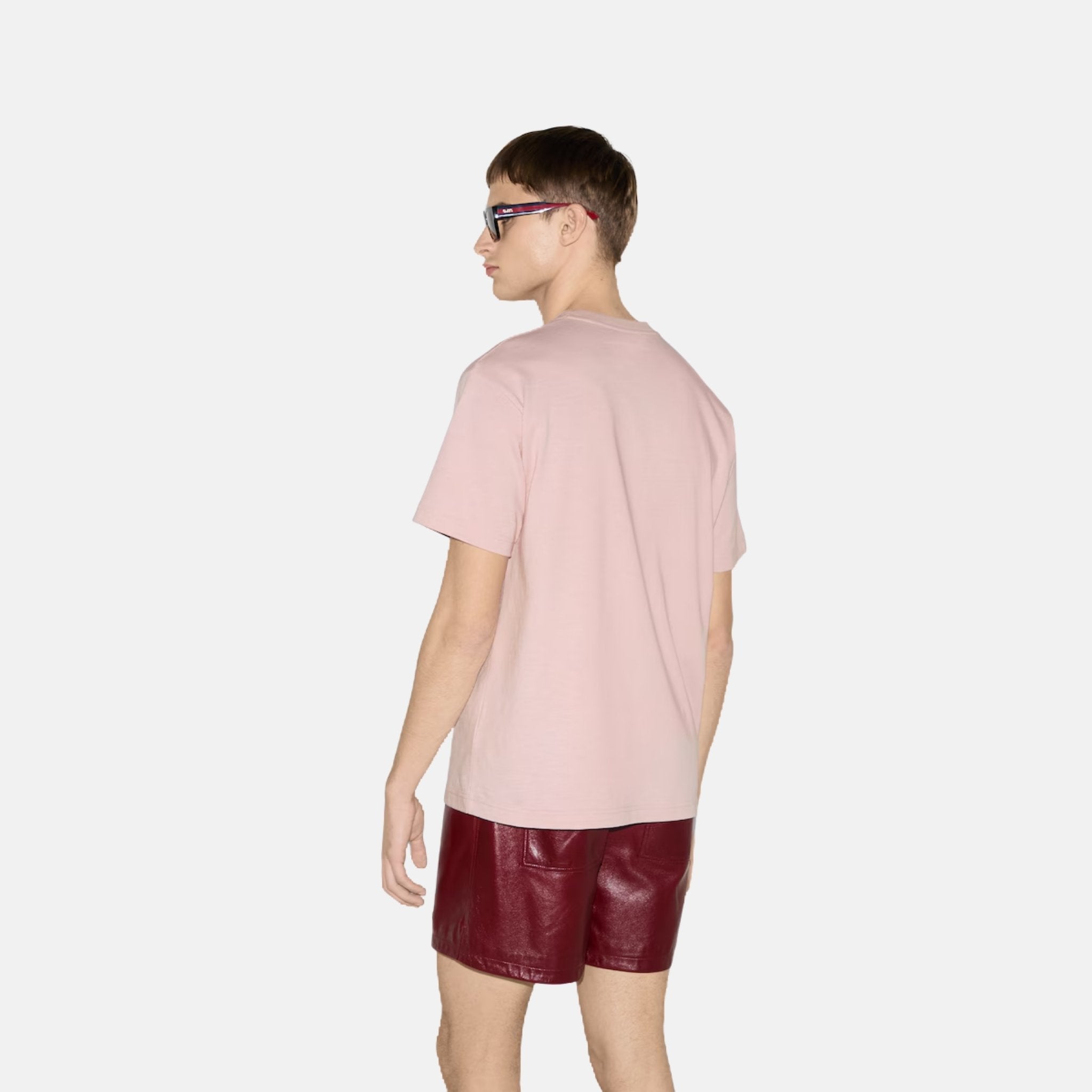 Gucci Cotton Jersey T Shirt With Gucci Flower Embroidery, Rose, Back