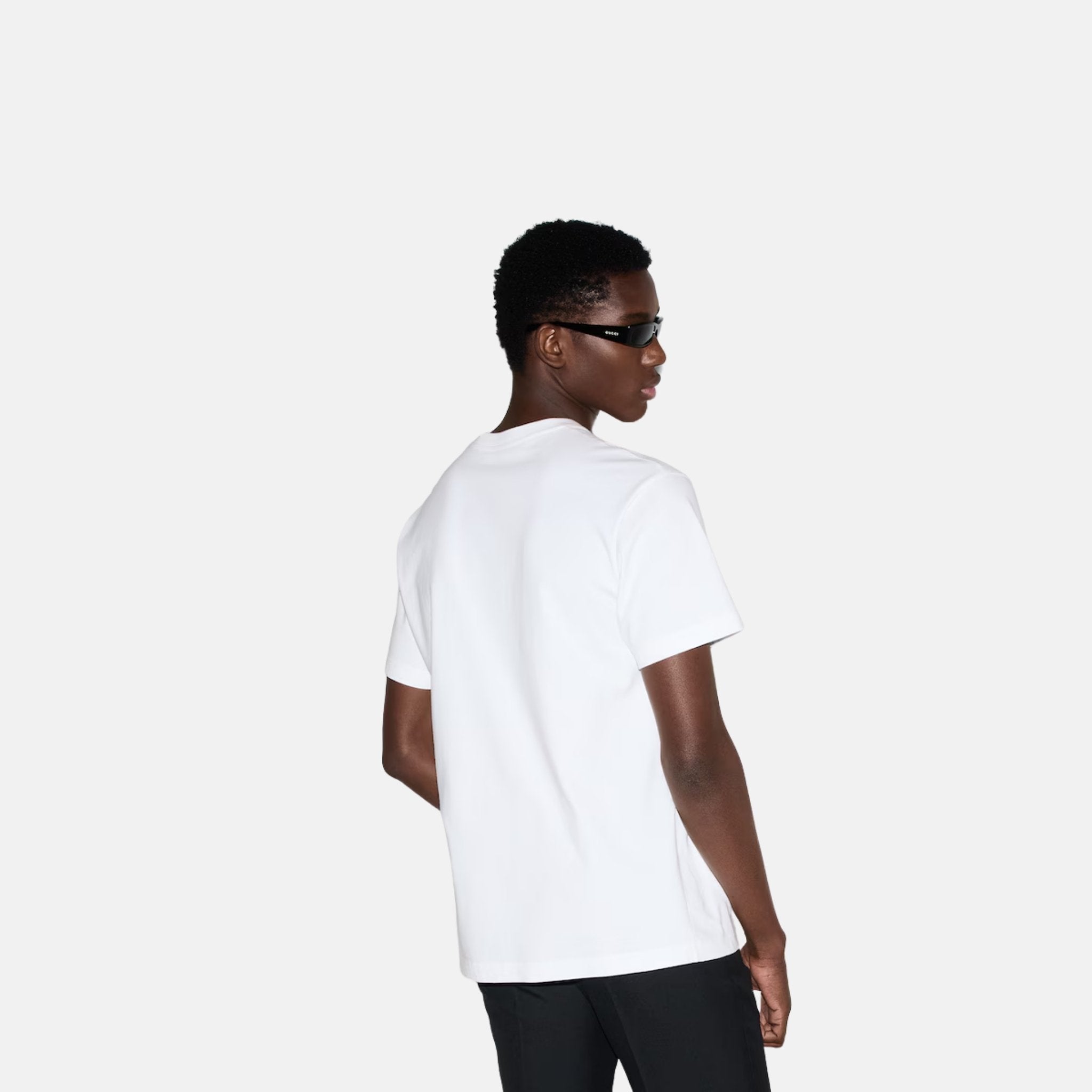 Gucci Cotton Jersey T Shirt With Gucci Flower Embroidery, White, Back