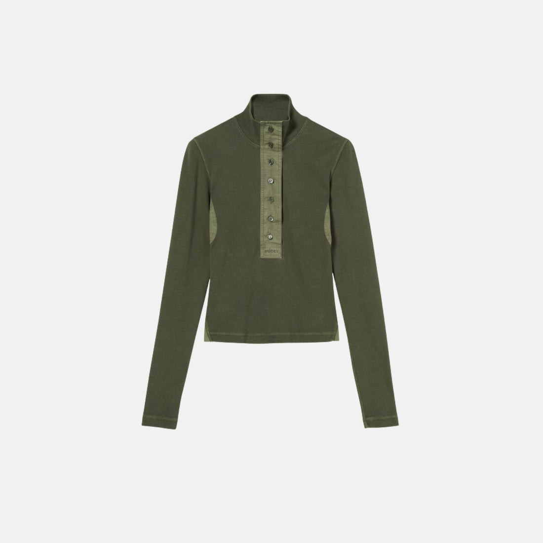 Gucci Cotton Rib Long Sleeve T Shirt, Green, Front