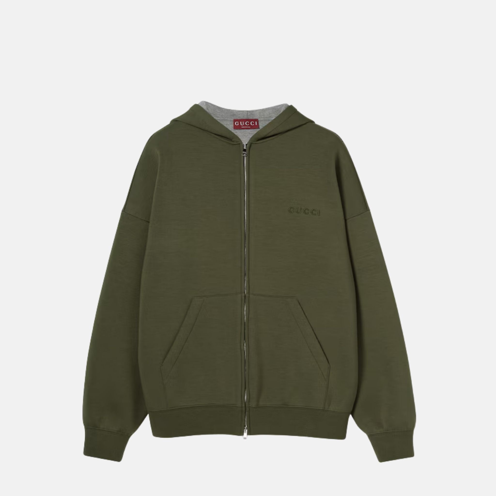 Gucci Embroidered Hooded Jersey Sweatshirt, Green, Front