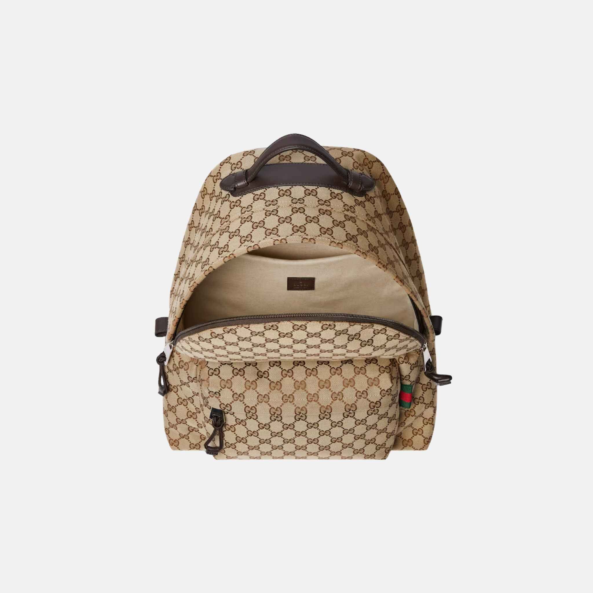 Gucci GG Canvas Medium Backpack, Beige, Inside