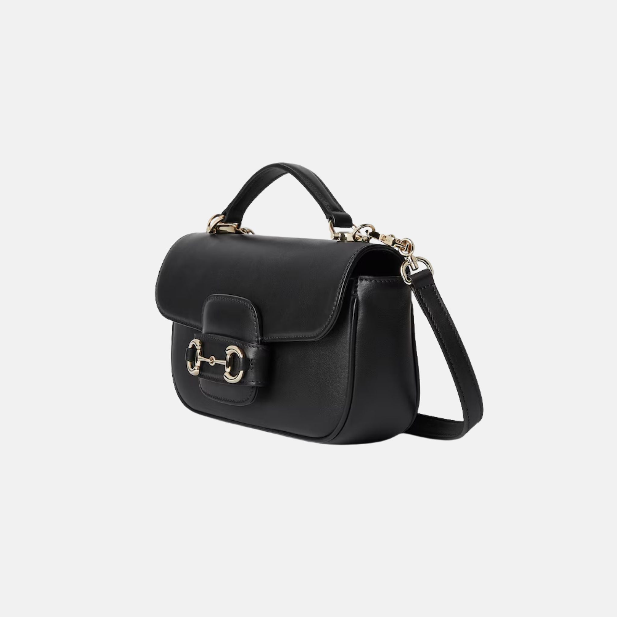 Gucci Horsebit 1955 Small Top Handle Bag In Leather, Black, Side