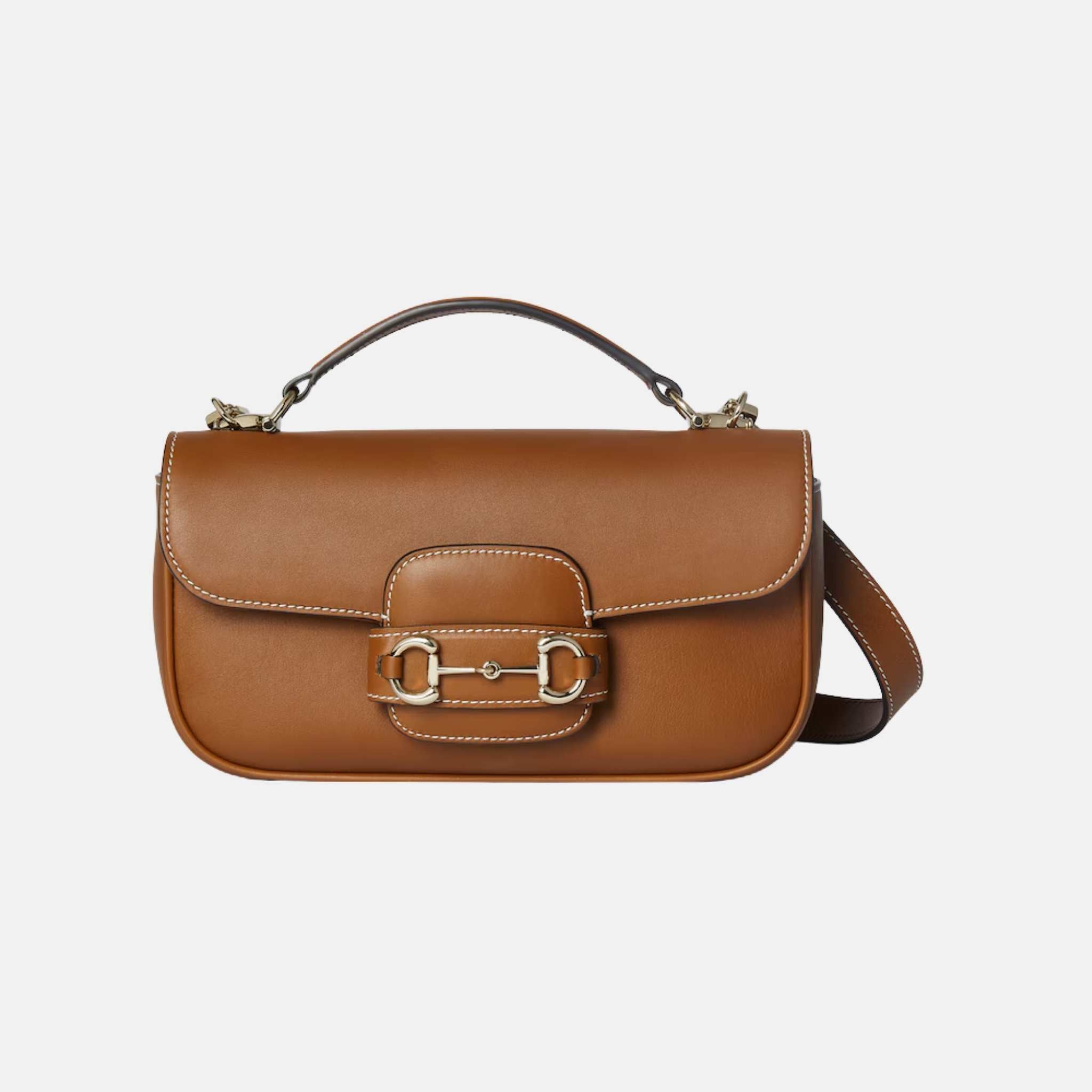 Gucci Horsebit 1955 Small Top Handle Bag In Leather, Brown, Front