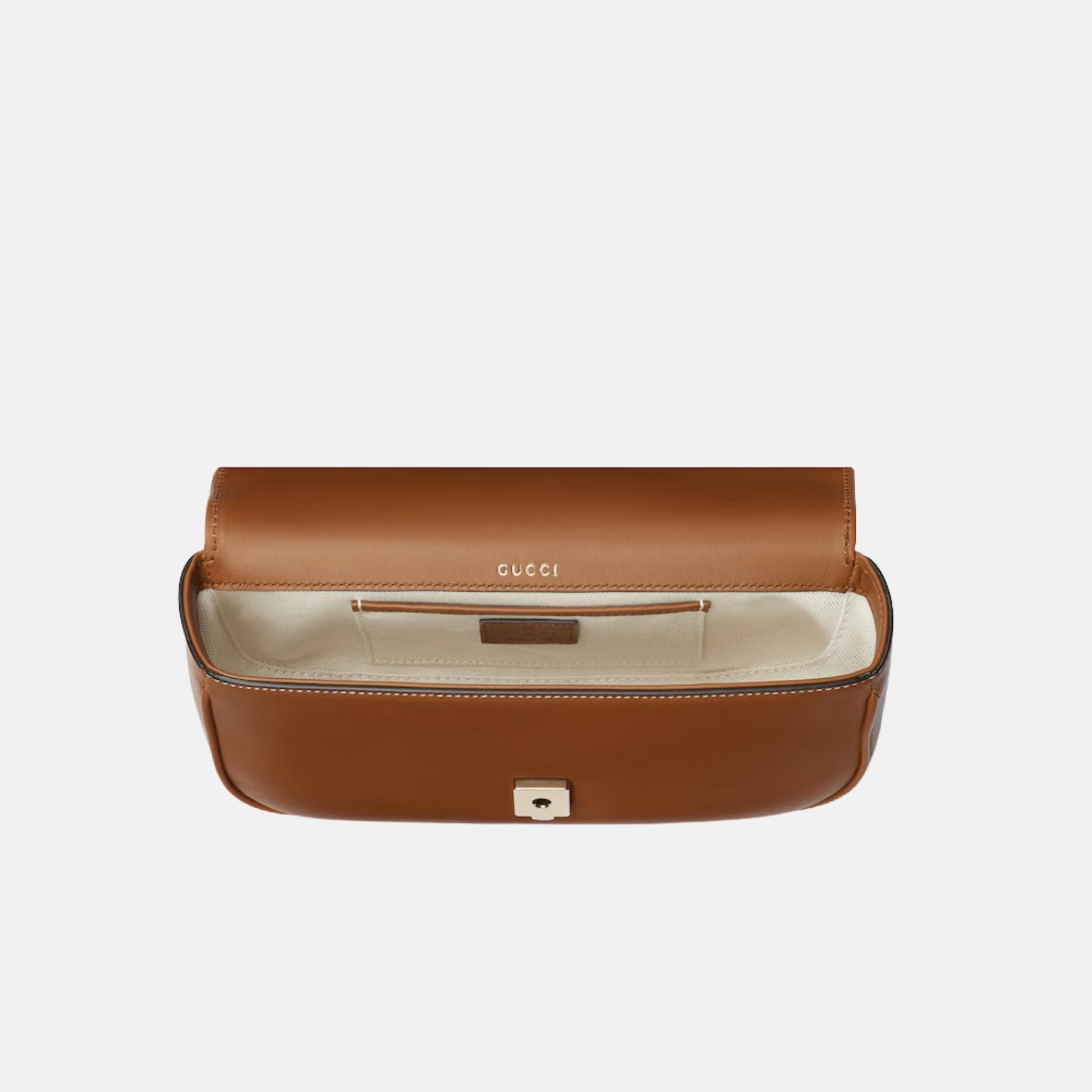 Gucci Horsebit 1955 Small Top Handle Bag In Leather, Brown, Inside