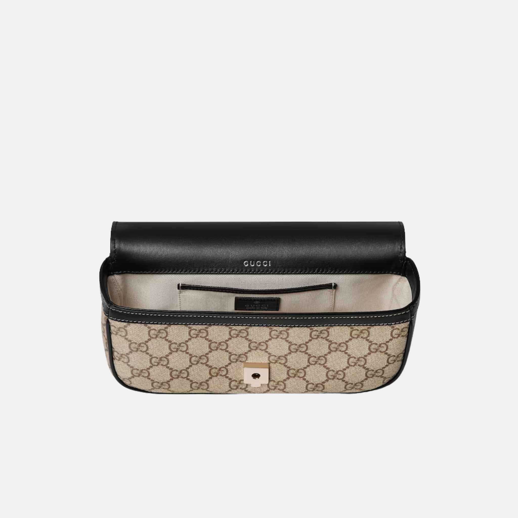 Gucci Horsebit 1955 Small Top Handle Bag In GG Coated Fabric, Black, Inside