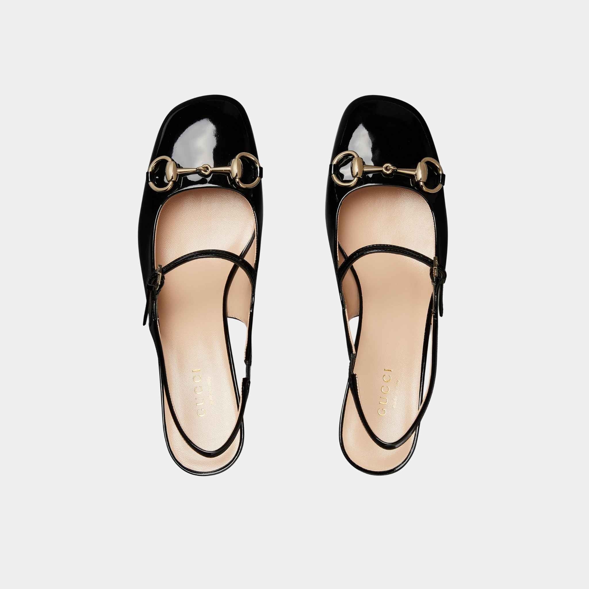 Gucci Horsebit Mid-Heel Patent Leather Pump, Black, Top