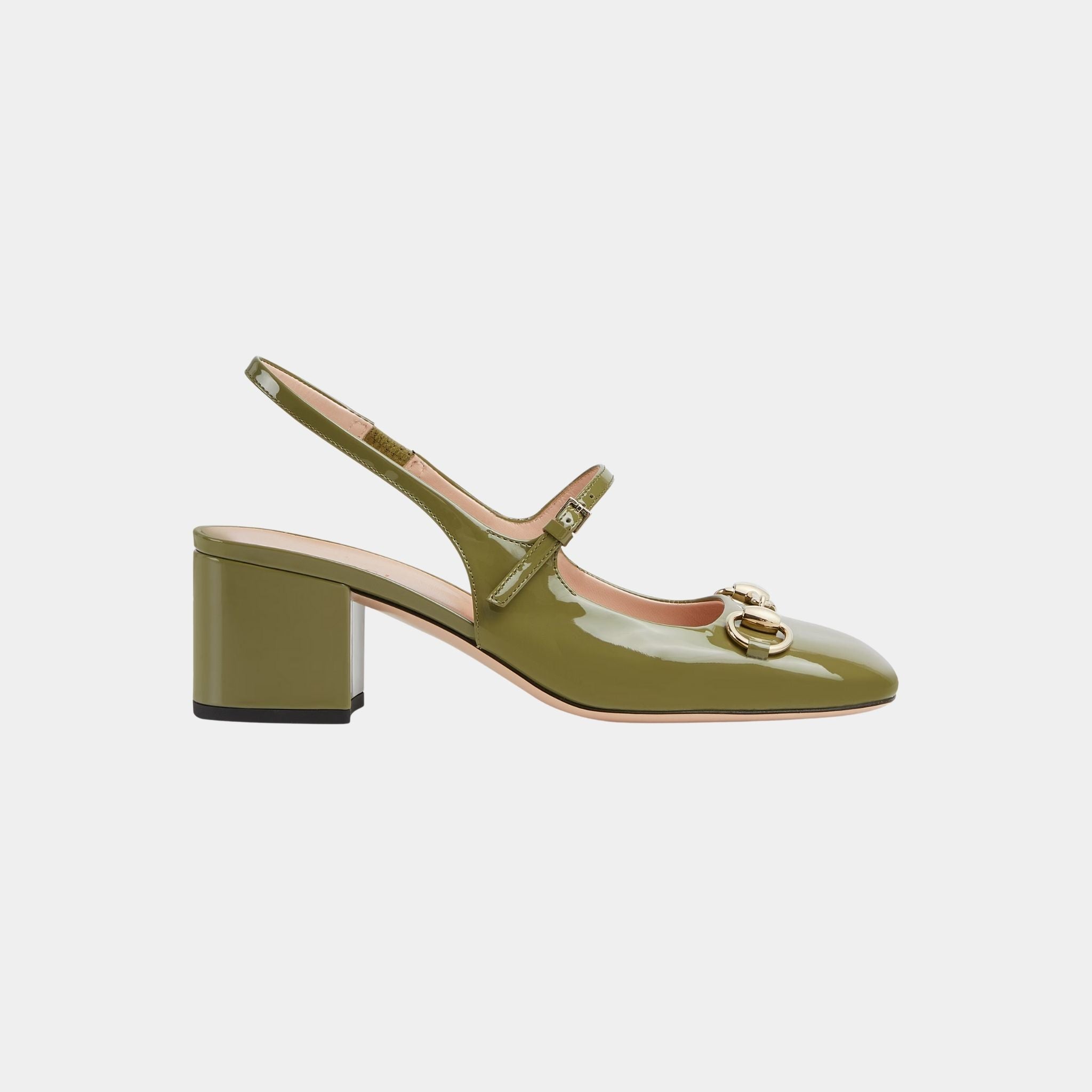 Gucci Horsebit Mid-Heel Patent Leather Pump, Dark Green, Side