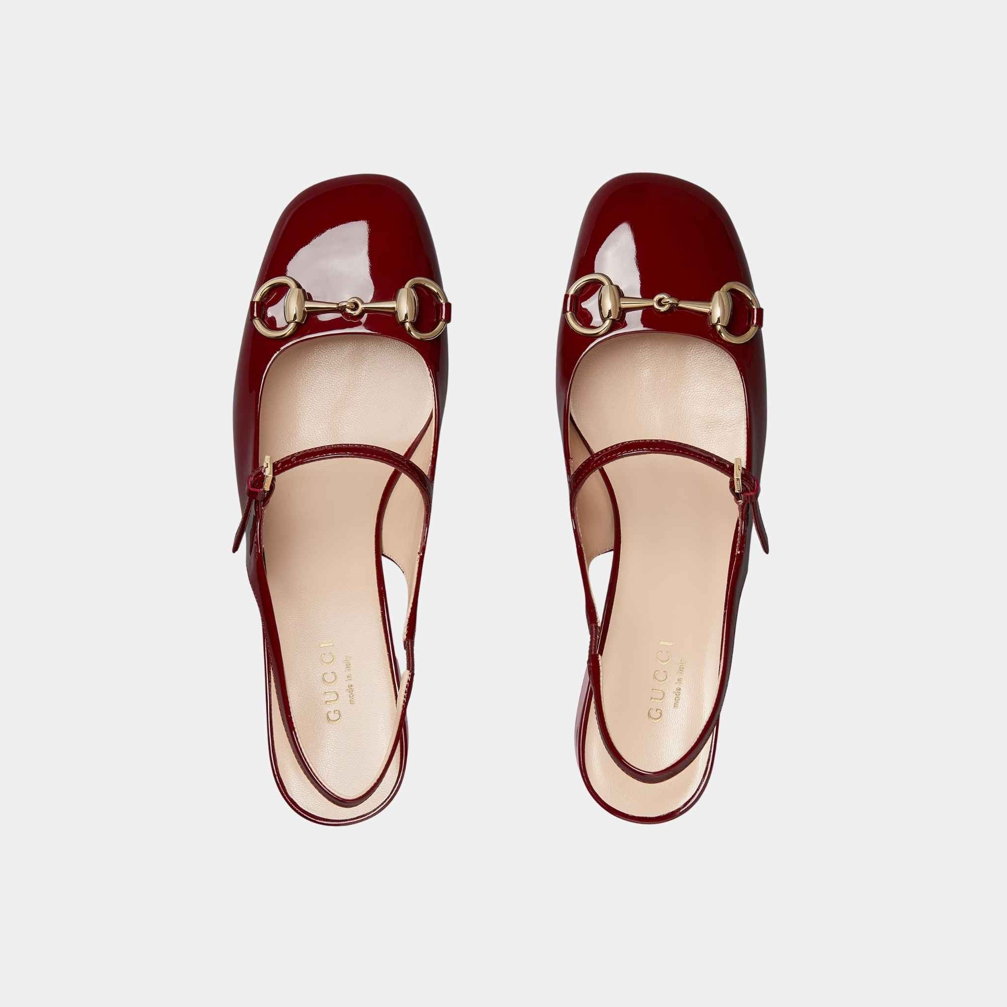 Gucci Horsebit Mid-Heel Patent Leather Pump, Rosso Ancora Red, Top