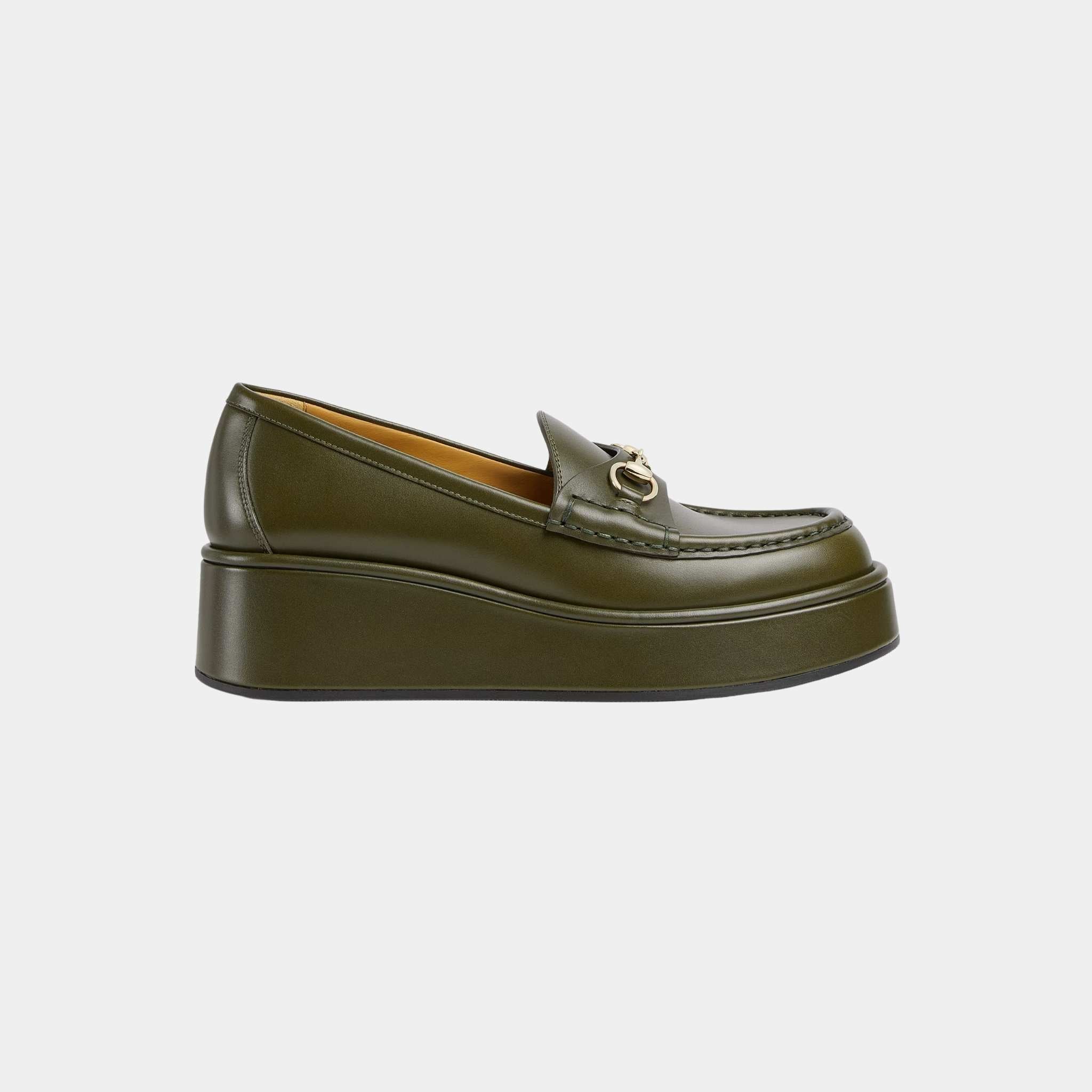 Gucci Horsebit Wedge Leather Loafer, Forest Green, Side