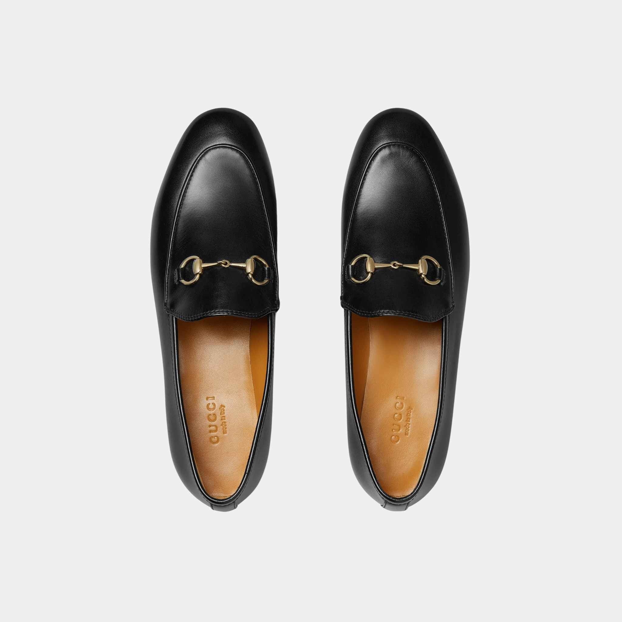 Gucci Jordaan Leather Loafer With Light Gold-Toned Hardware, Black, Top