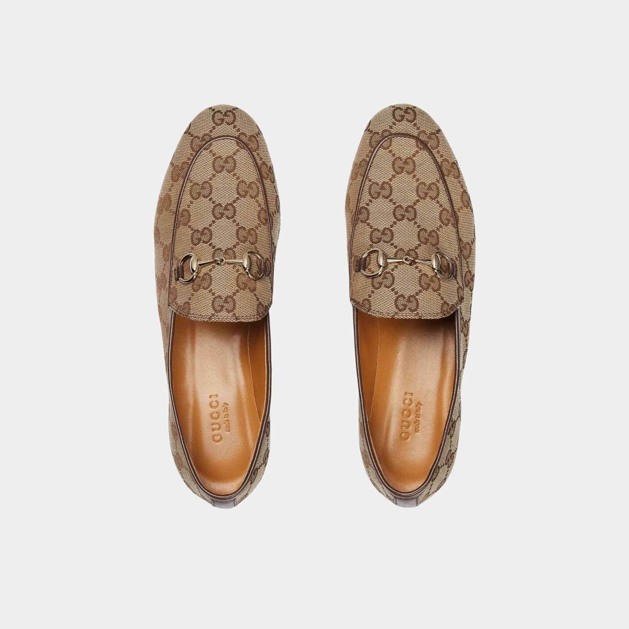 Gucci Jordaan Loafer In GG Canvas, Beige, Ebony, Top