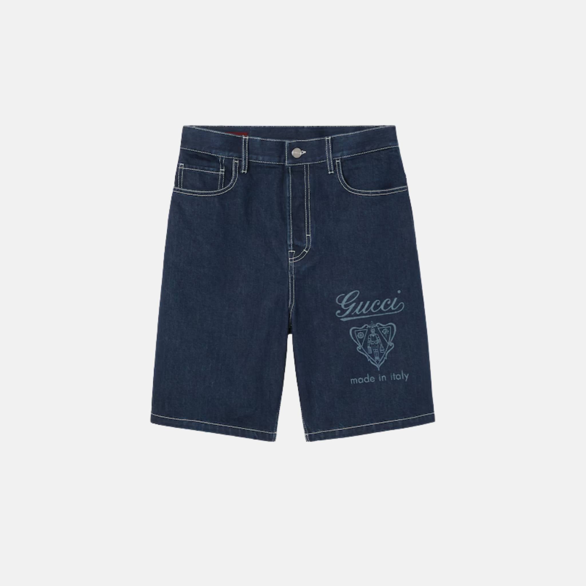 Lasered Cotton Denim Shorts