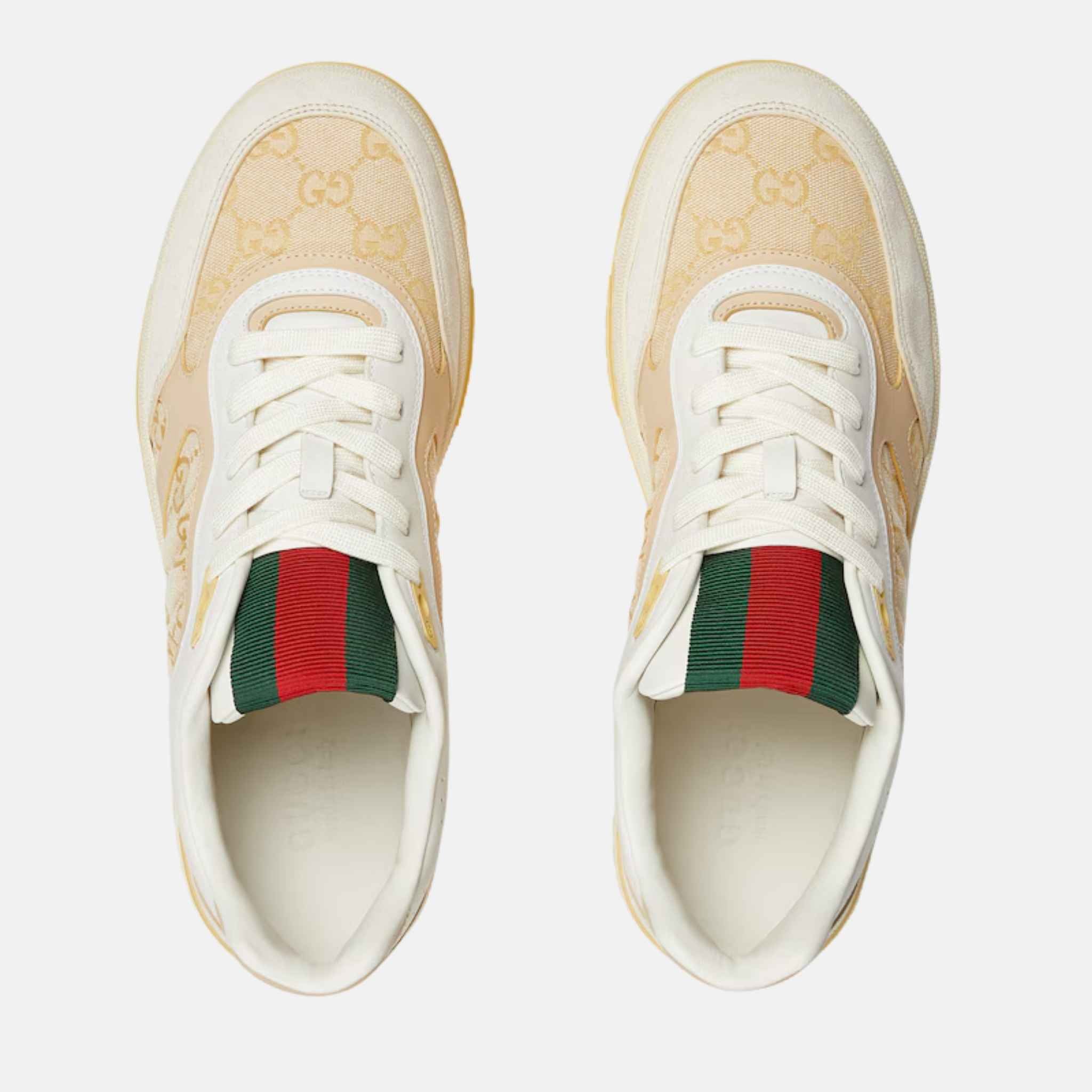 Gucci Mens Re Web Trainer From The Spring Summer 2025 Collection, Beige, Top