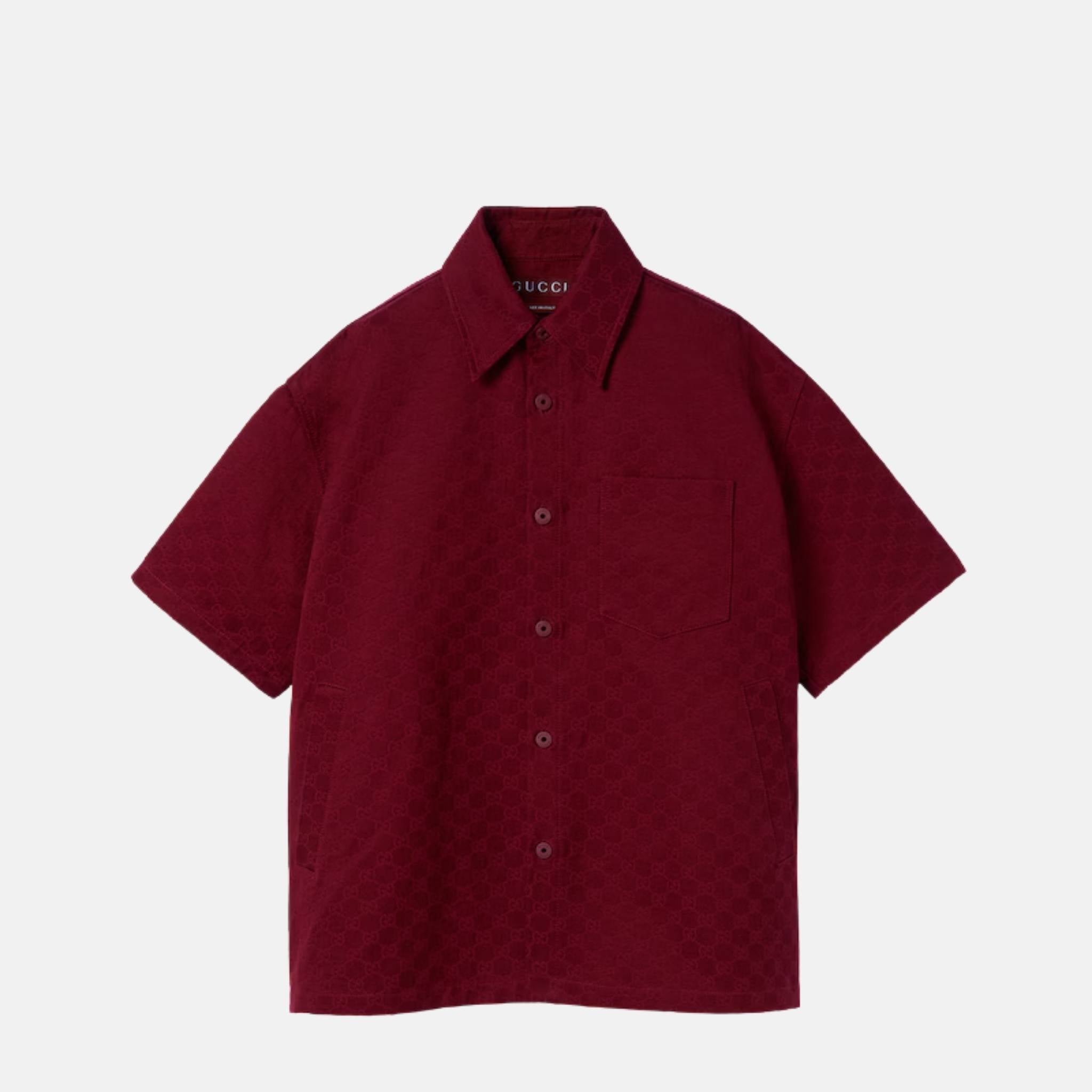 Gucci Oversize GG Cotton Shirt, Red, Front