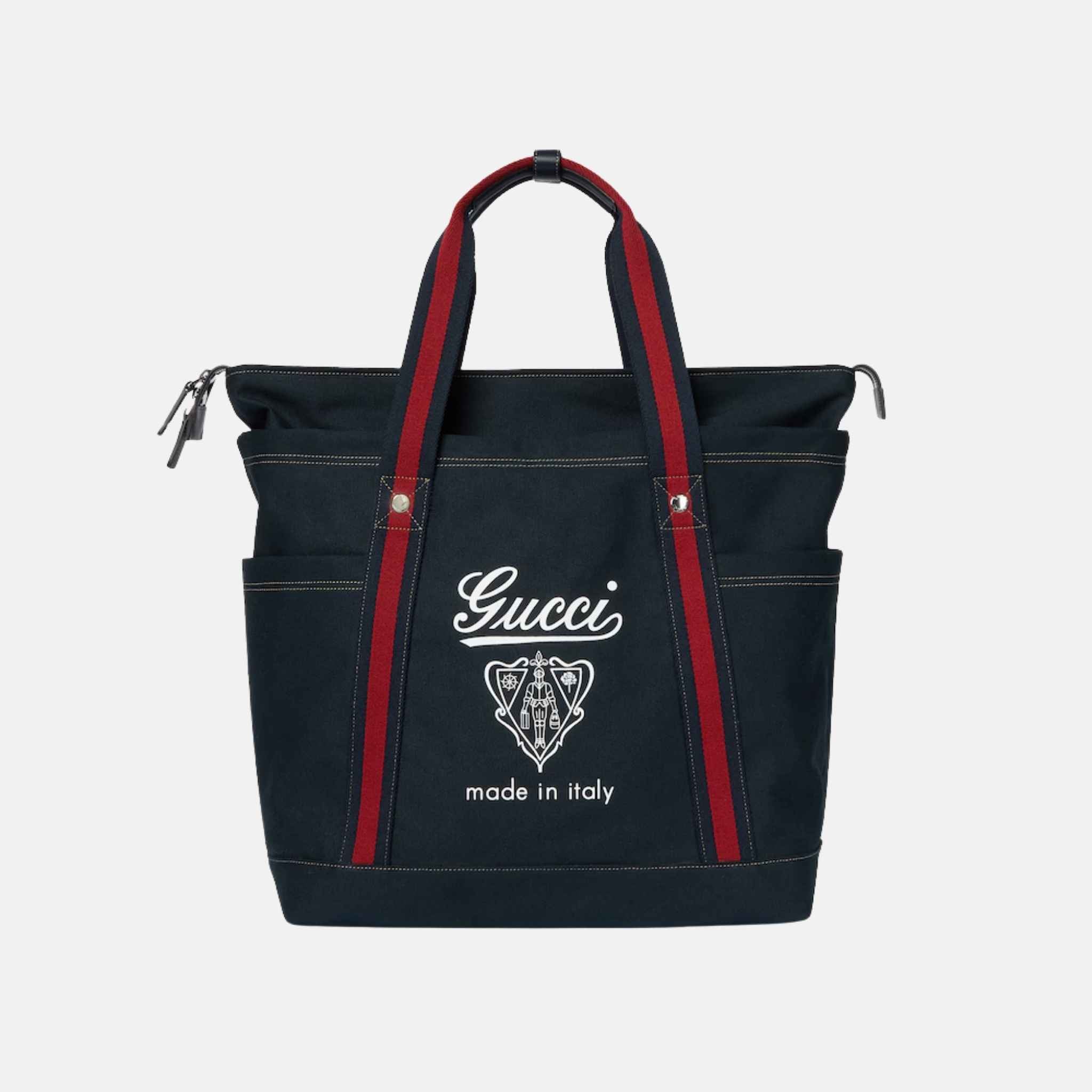 Gucci Printed Canvas Large Tote Bag, Blue, Front