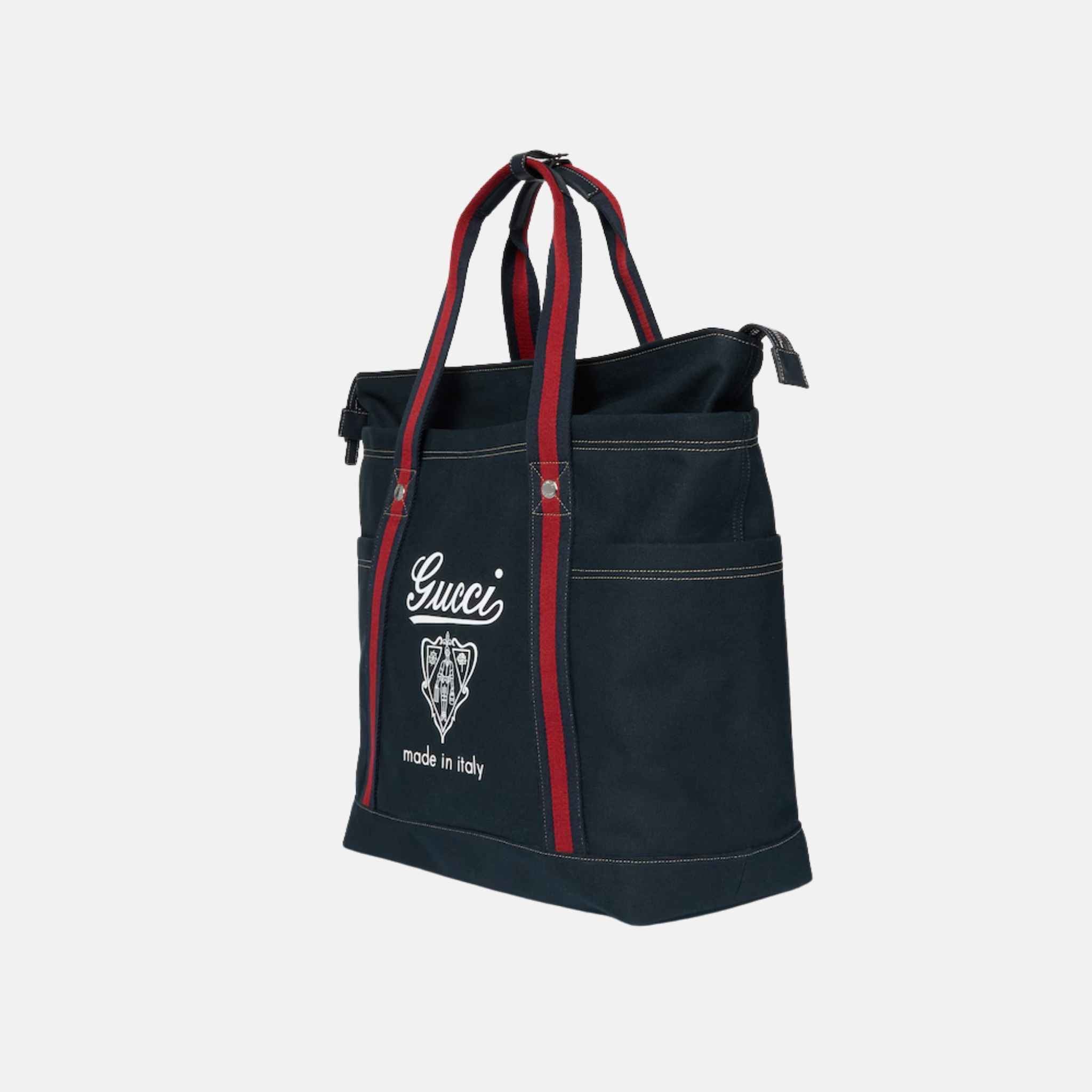 Gucci Printed Canvas Large Tote Bag, Blue, Side