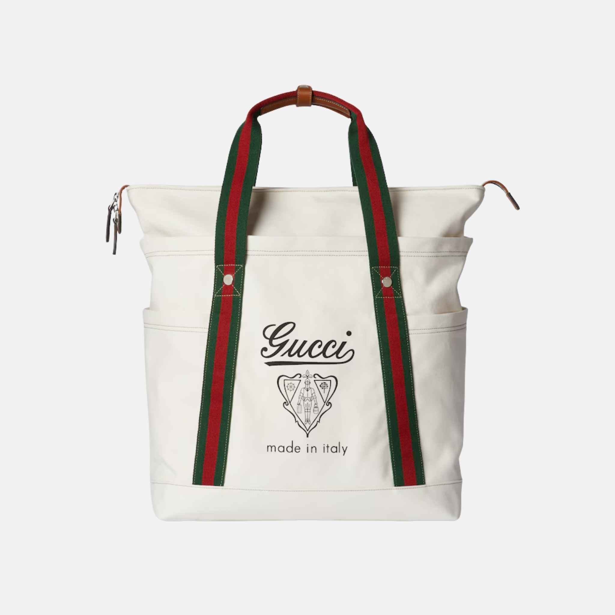 Gucci Printed Canvas Large Tote Bag, White, Front
