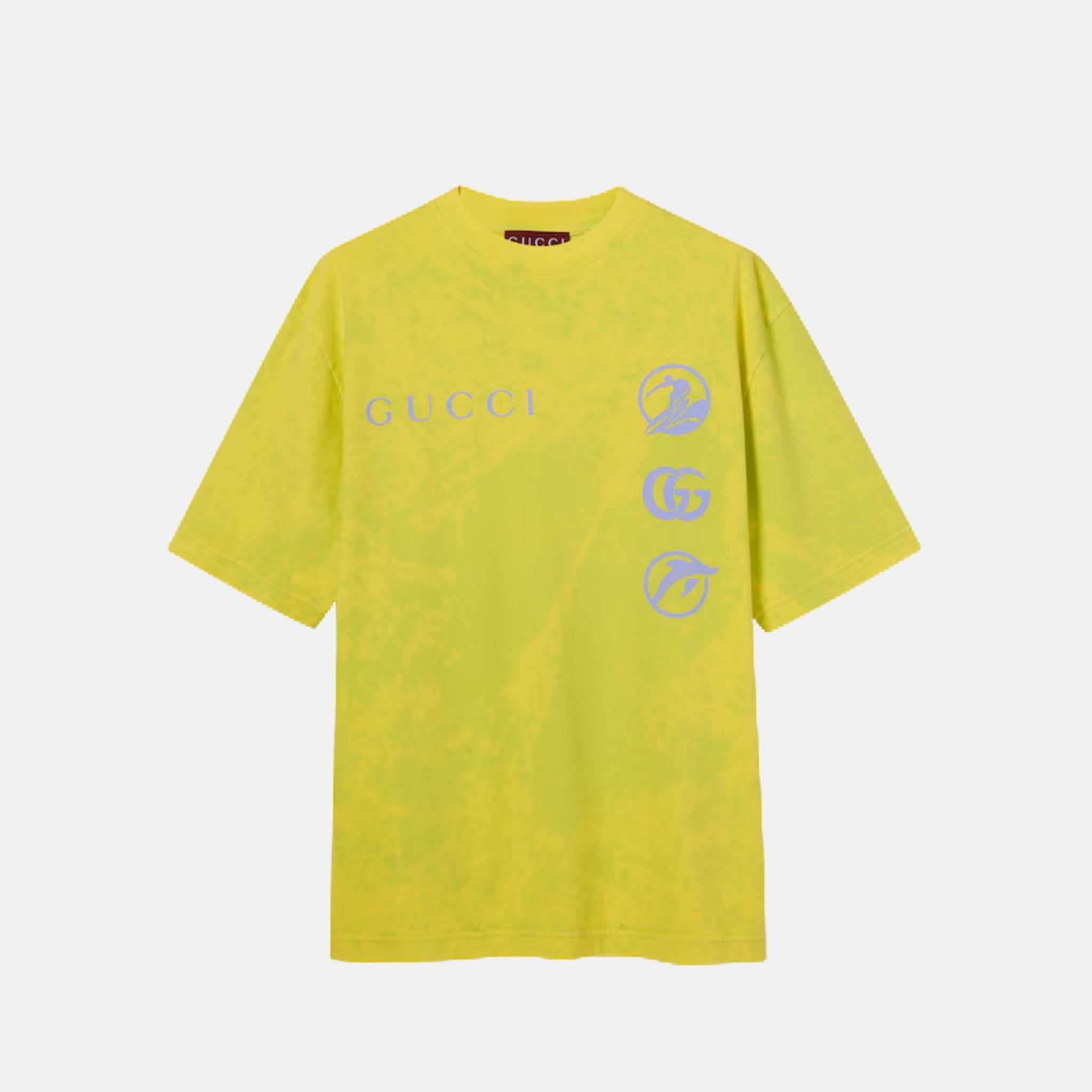 Gucci Printed Cotton Jersey T Shirt, Green, Front