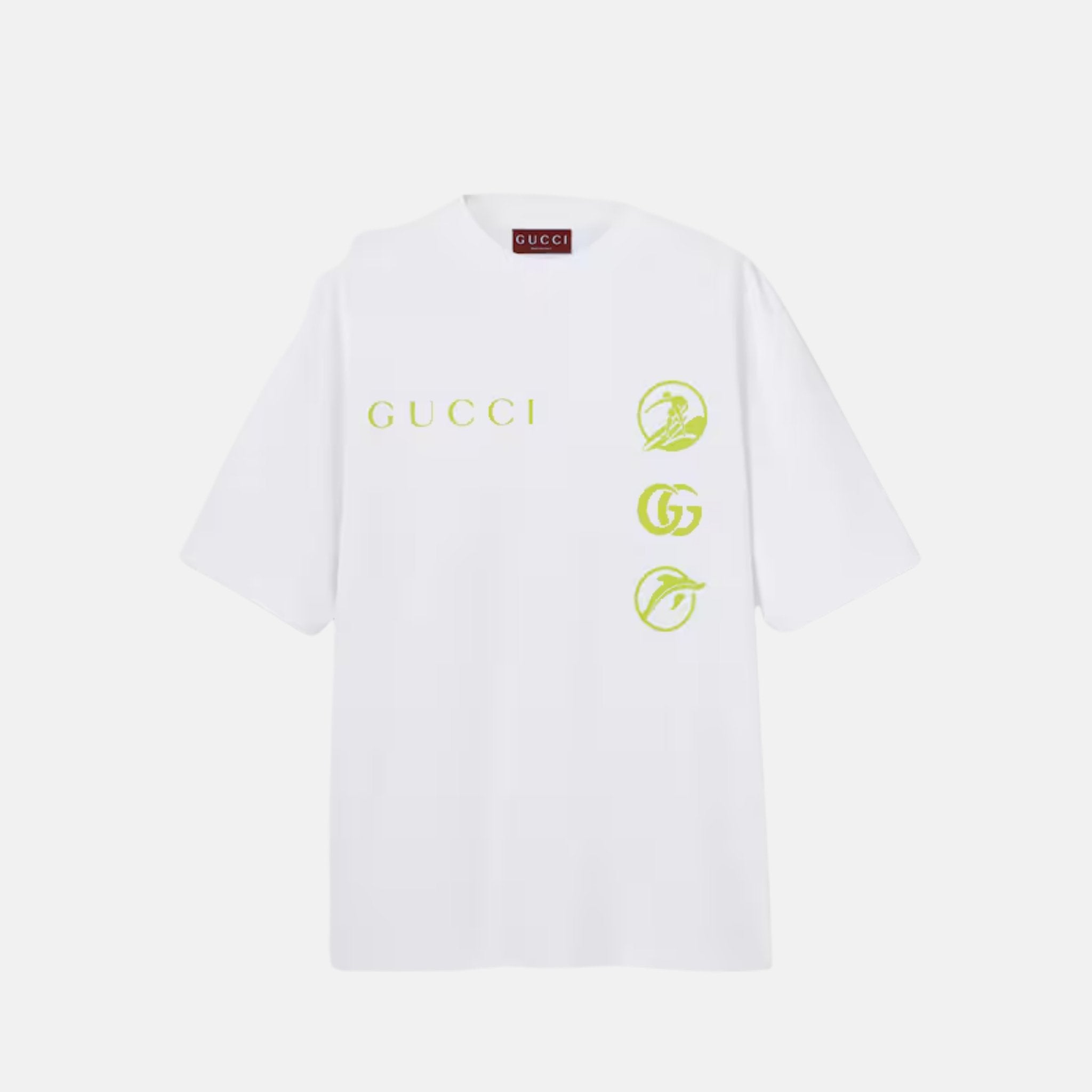 Gucci Printed Cotton Jersey T Shirt, White, Front