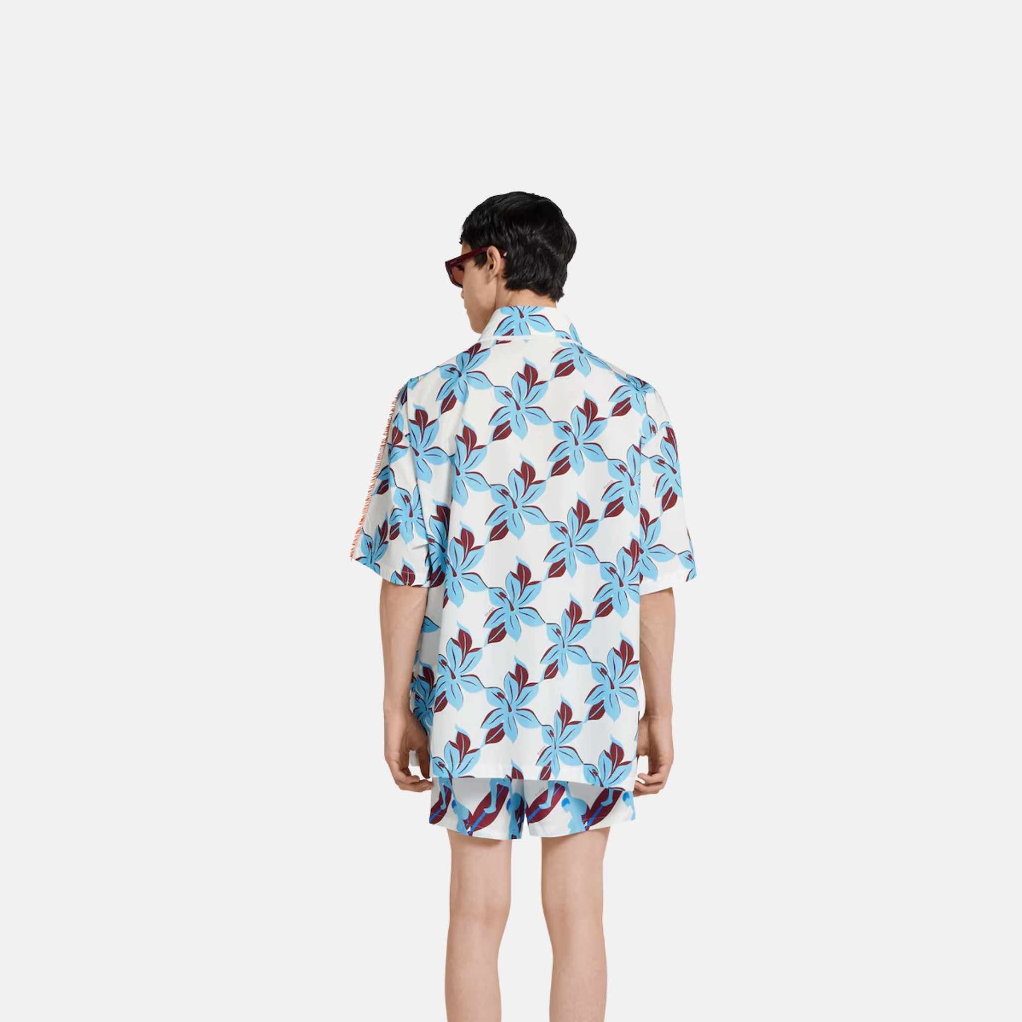 Gucci Printed Oversize Cotton Poplin Shirt, Blue, Back