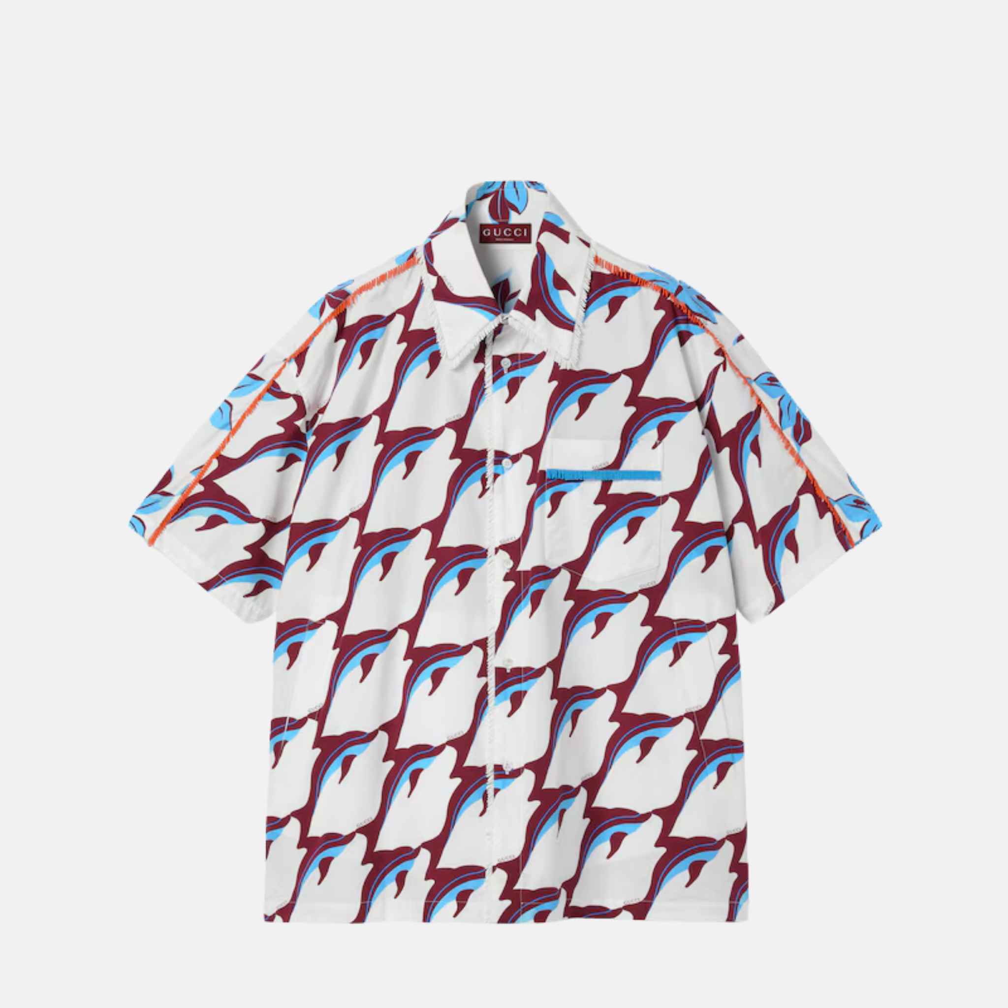 Gucci Printed Oversize Cotton Poplin Shirt, Blue, Front