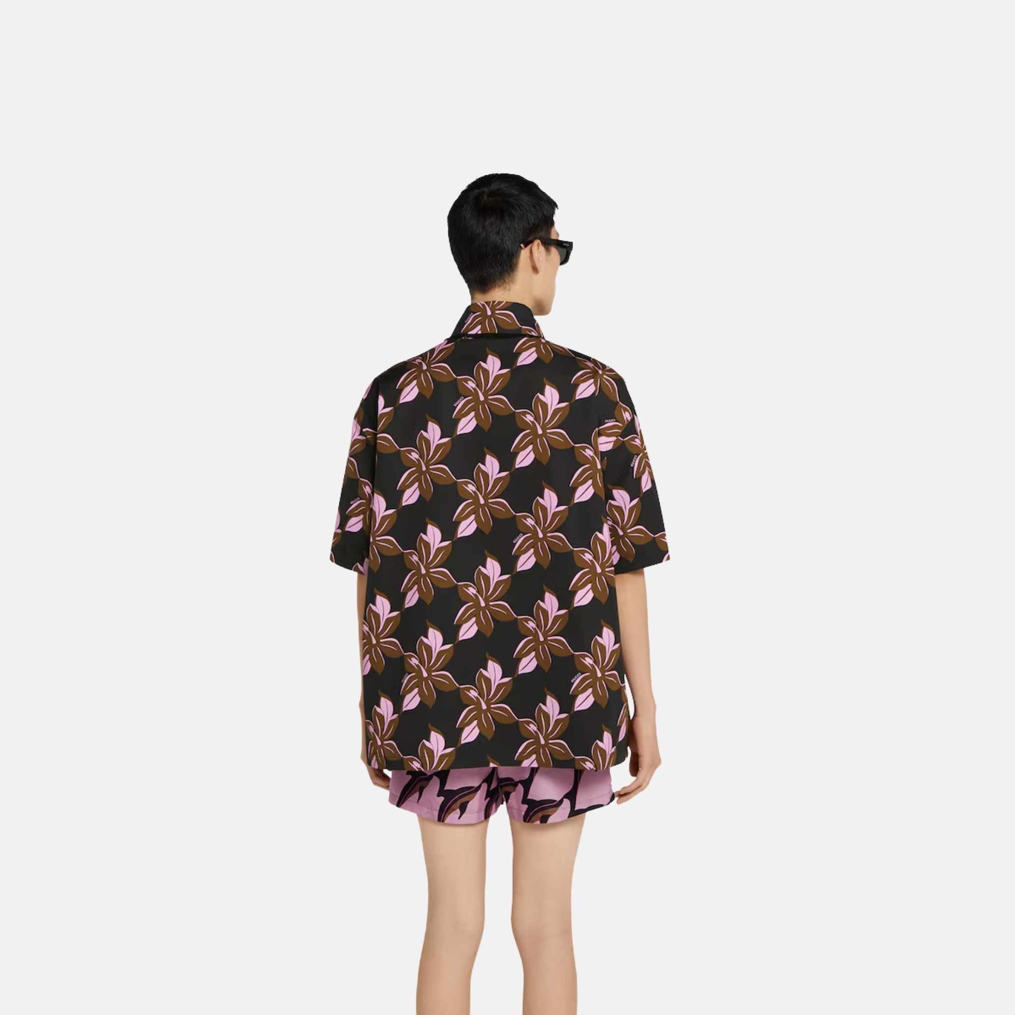 Gucci Printed Oversize Cotton Poplin Shirt, Brown, Back