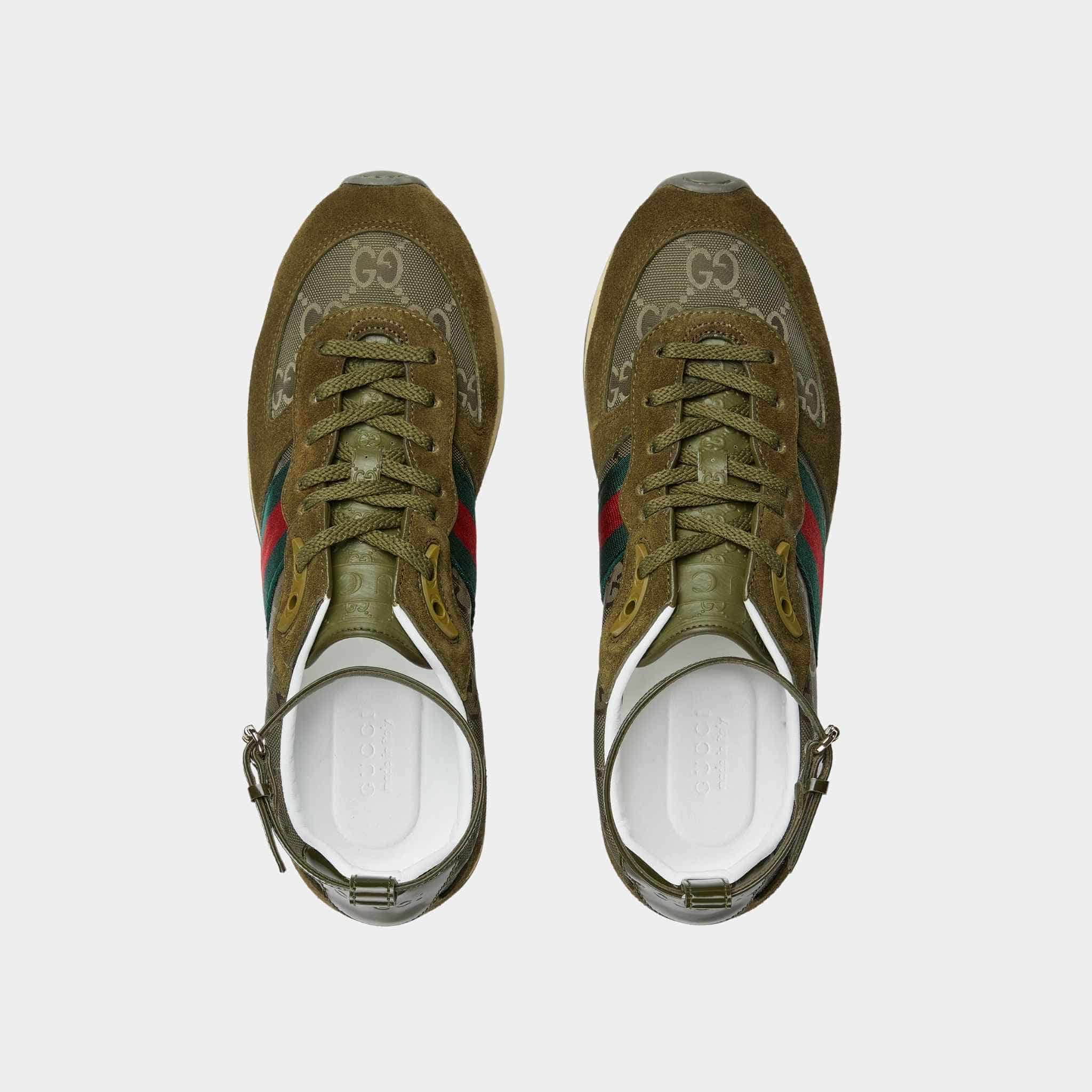 Gucci Re-Motion Suede Trim Nylon Trainer, Dark Green, Top