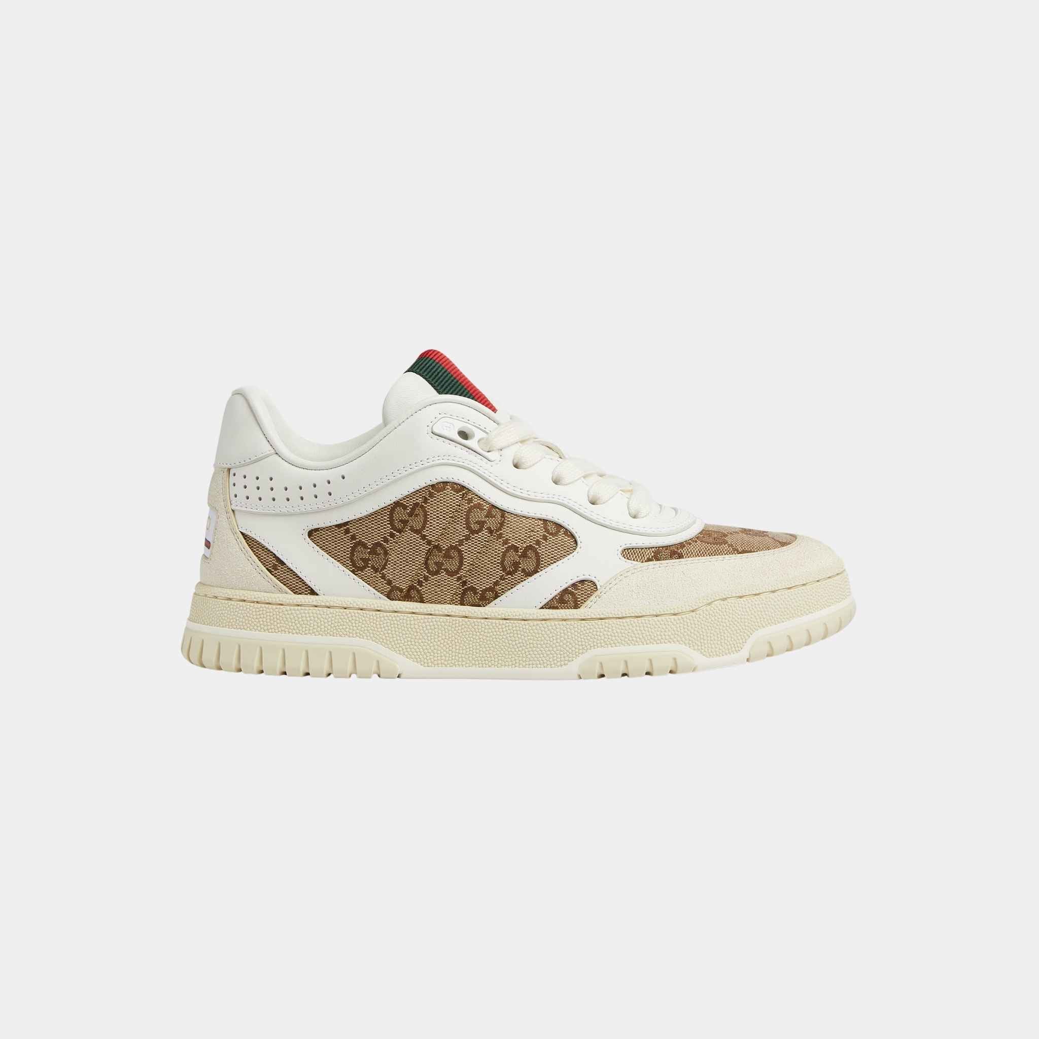 Gucci Re-Web Sneaker GG Canvas With Leather Trim, Beige, Ebony, Side