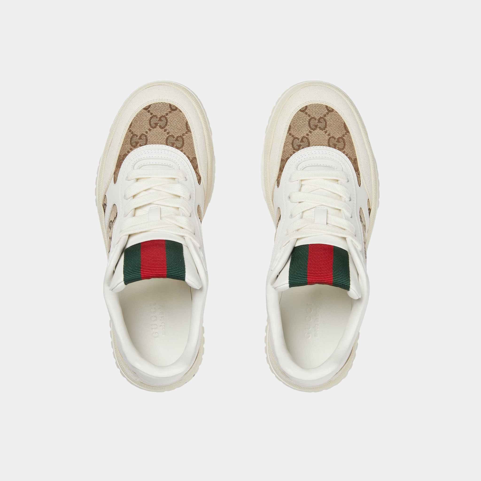Gucci Re-Web Sneaker GG Canvas With Leather Trim, Beige, Ebony, Top