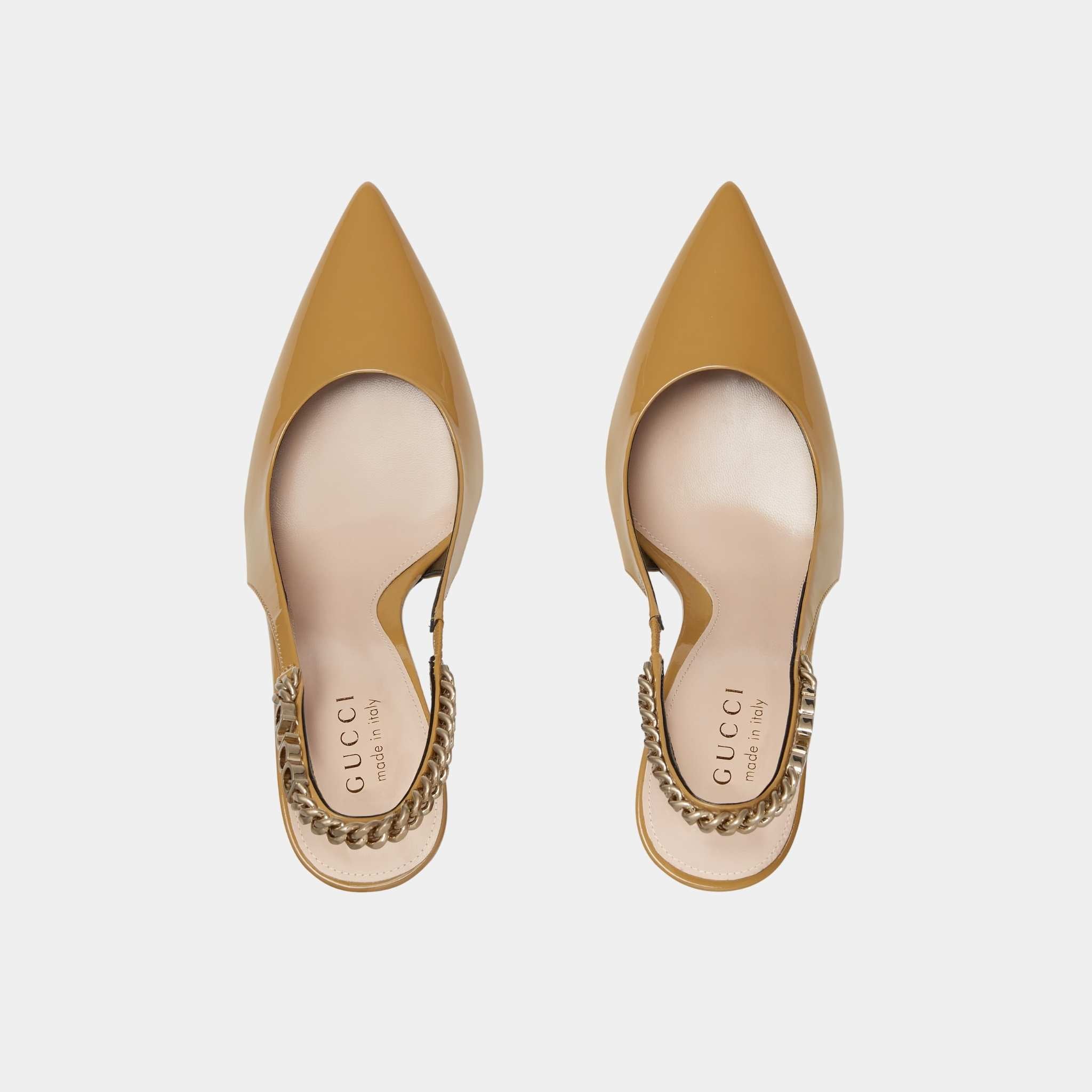 Gucci Signoria Slingback Patent Leather Pump, Beige, Top