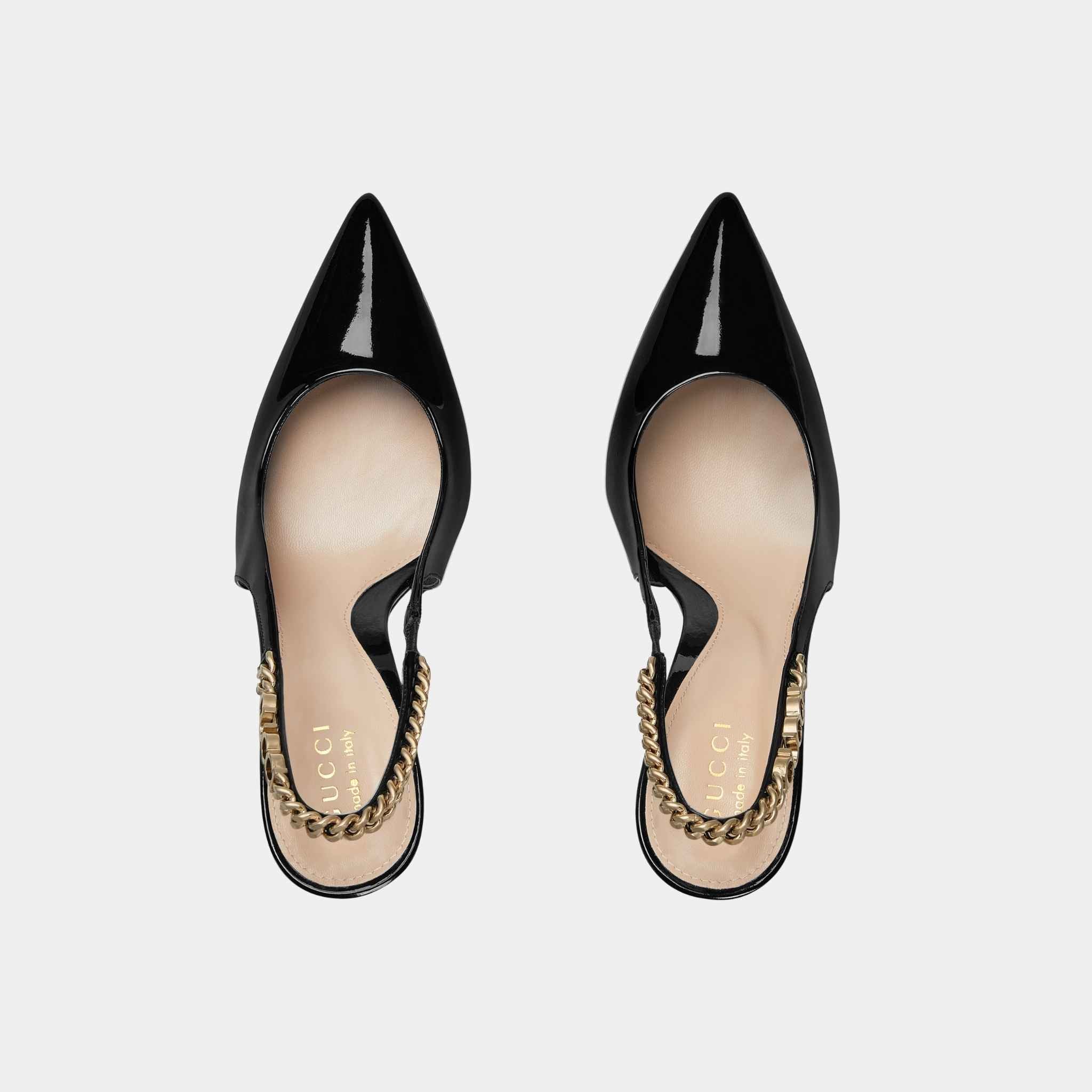 Gucci Signoria Slingback Patent Leather Pump, Black, Top
