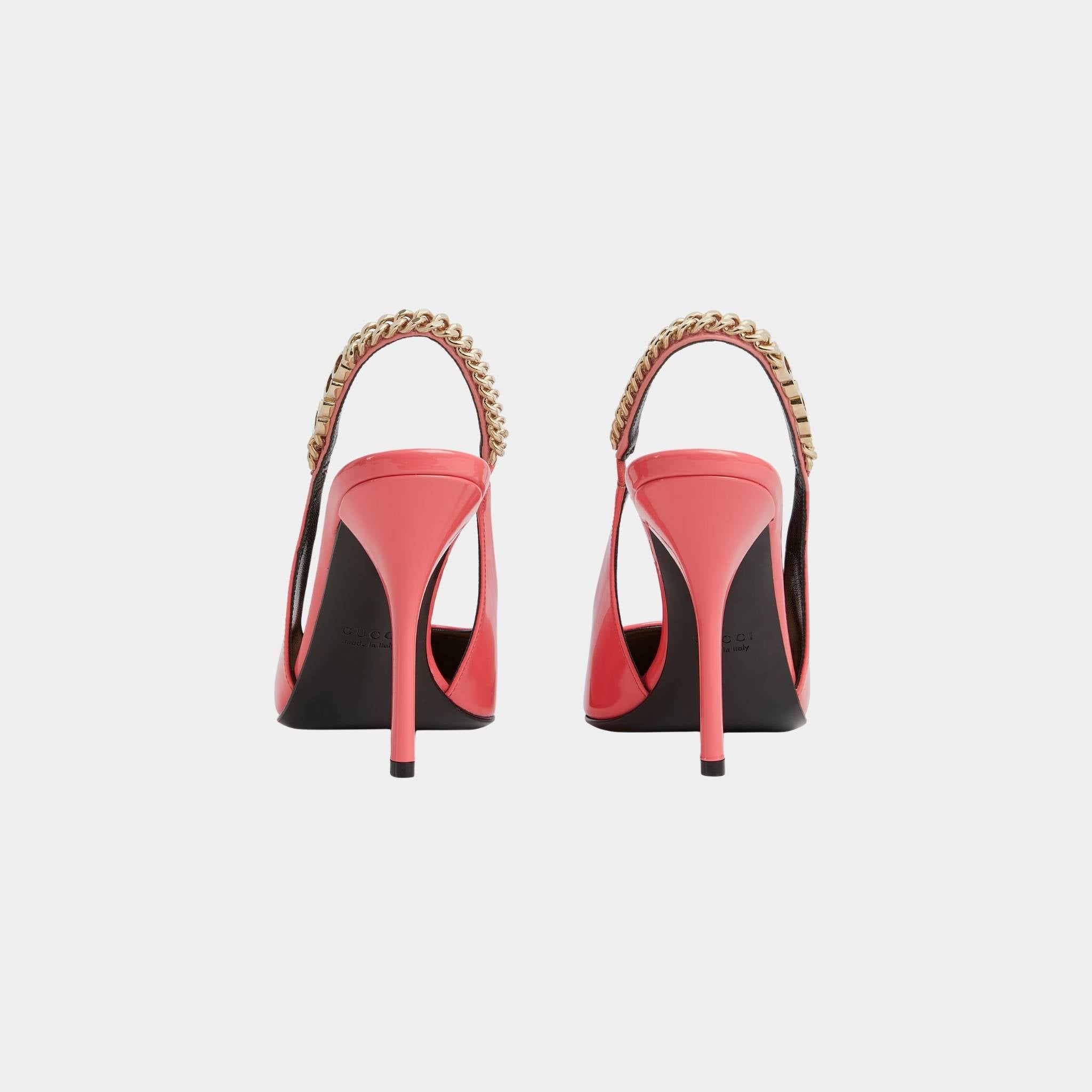 Gucci Signoria Slingback Patent Leather Pump, Bright Pink, Back