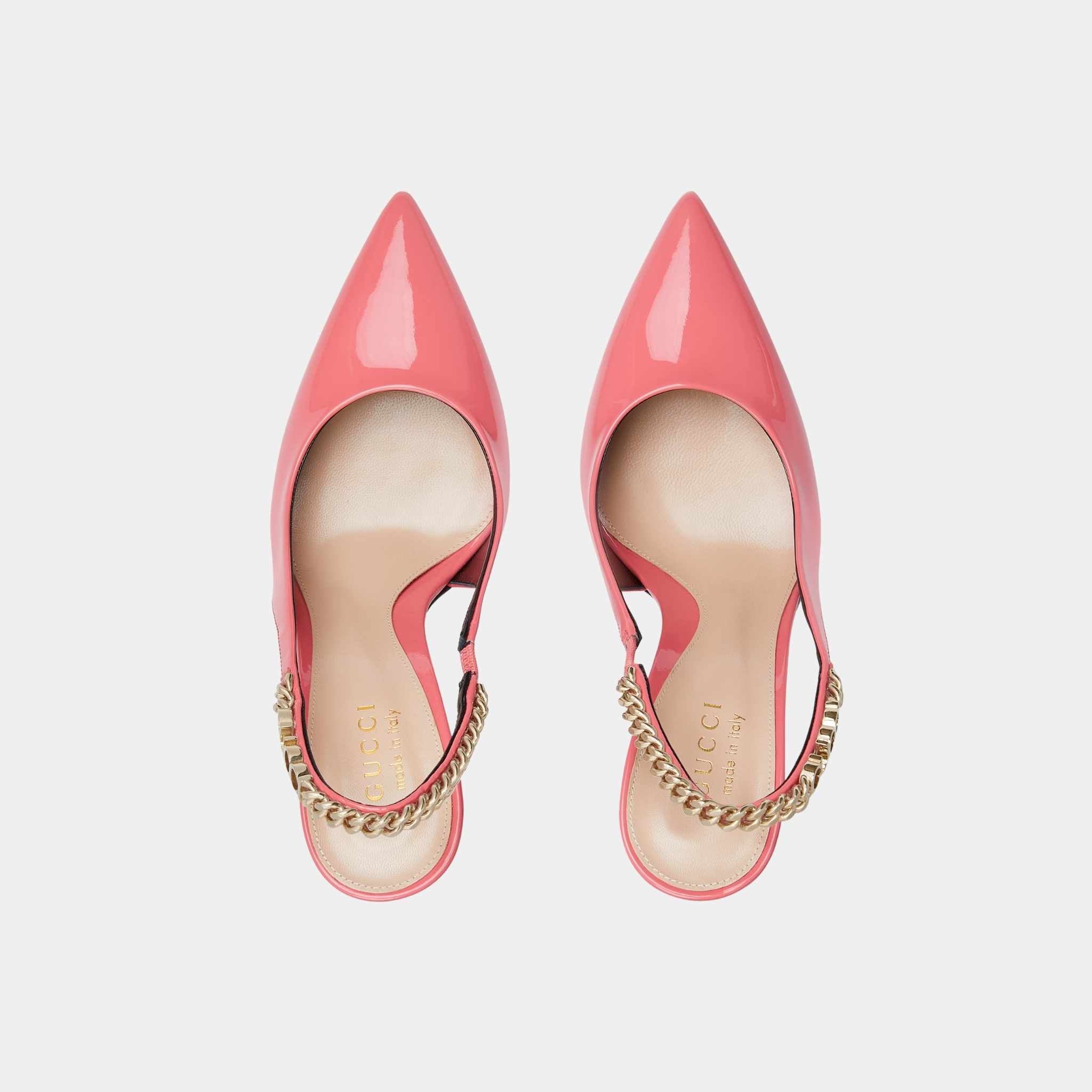 Gucci Signoria Slingback Patent Leather Pump, Bright Pink, Top