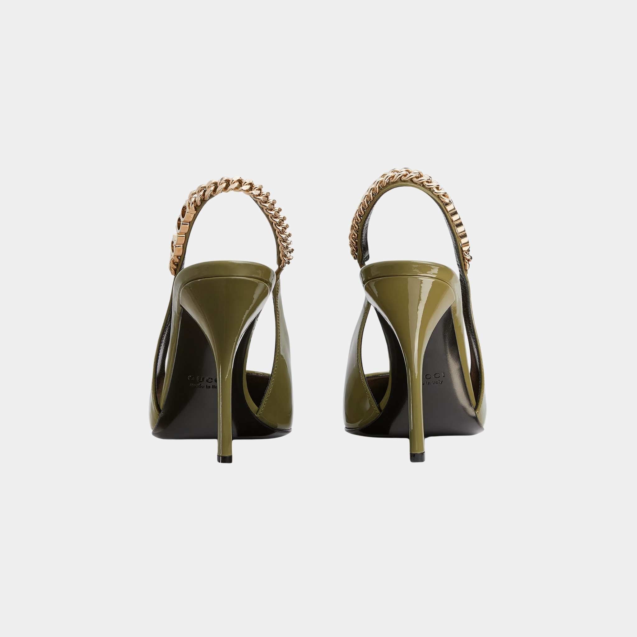 Gucci Signoria Slingback Patent Leather Pump, Dark Green, Back