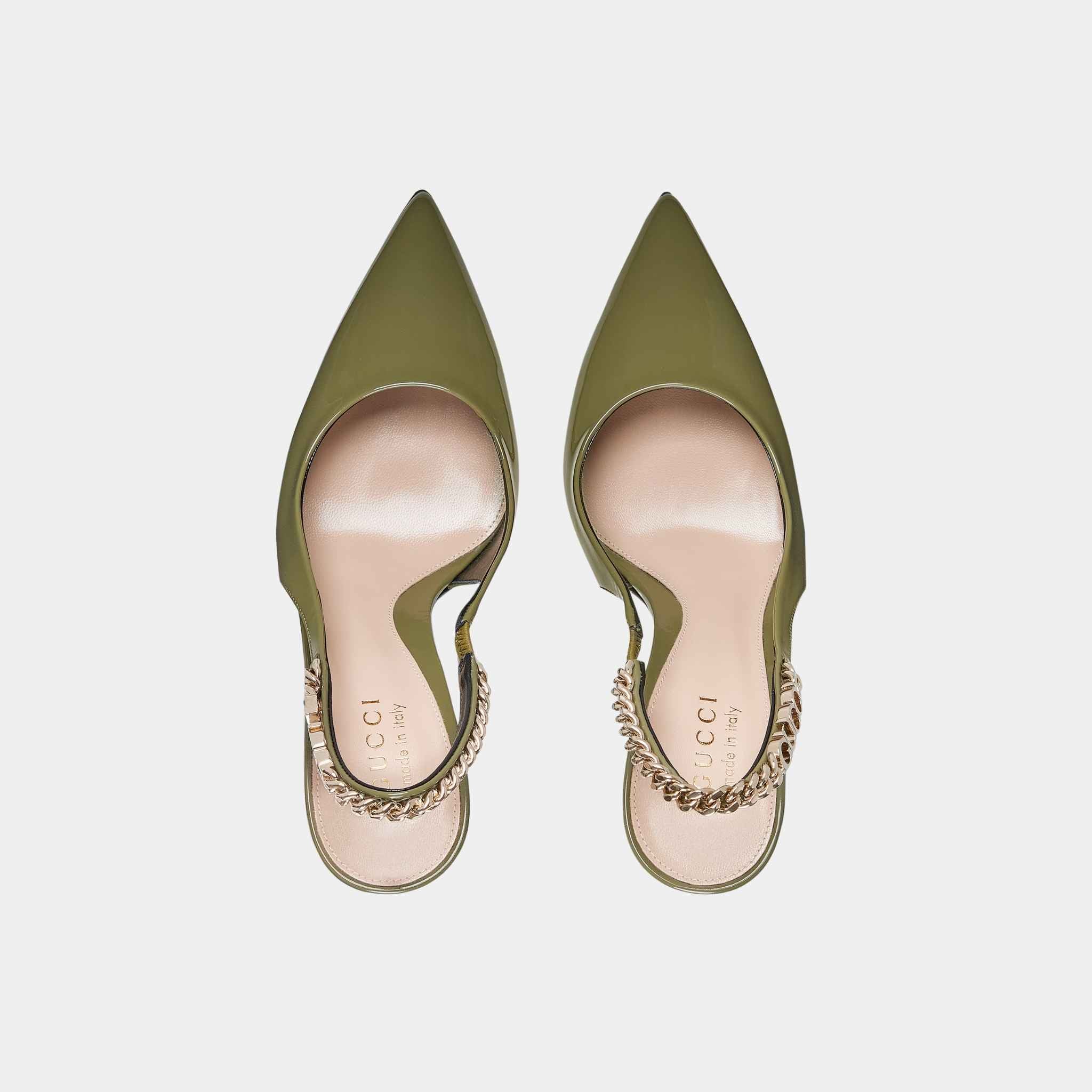 Gucci Signoria Slingback Patent Leather Pump, Dark Green, Top