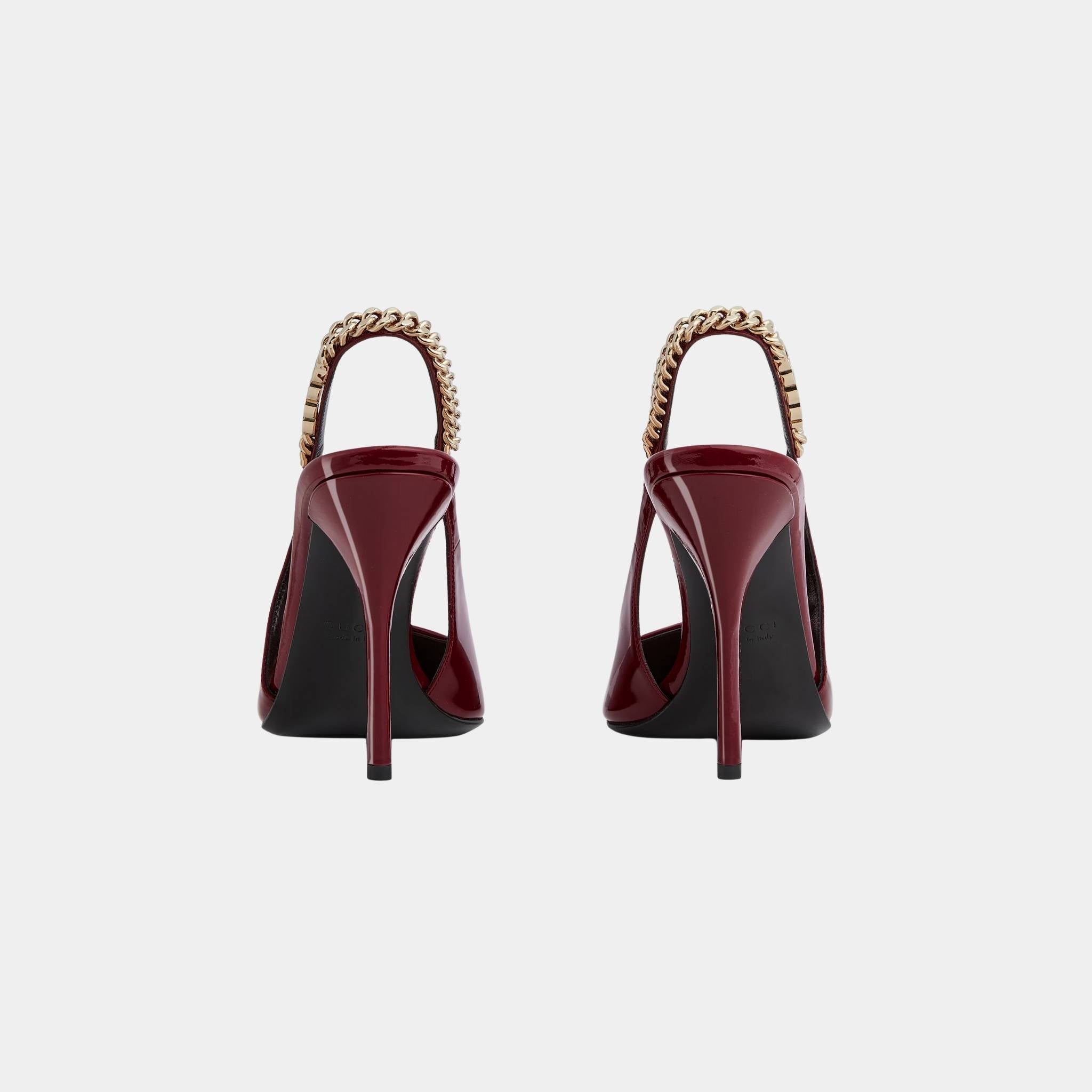 Gucci Signoria Slingback Patent Leather Pump, Rosso Ancora Red, Back