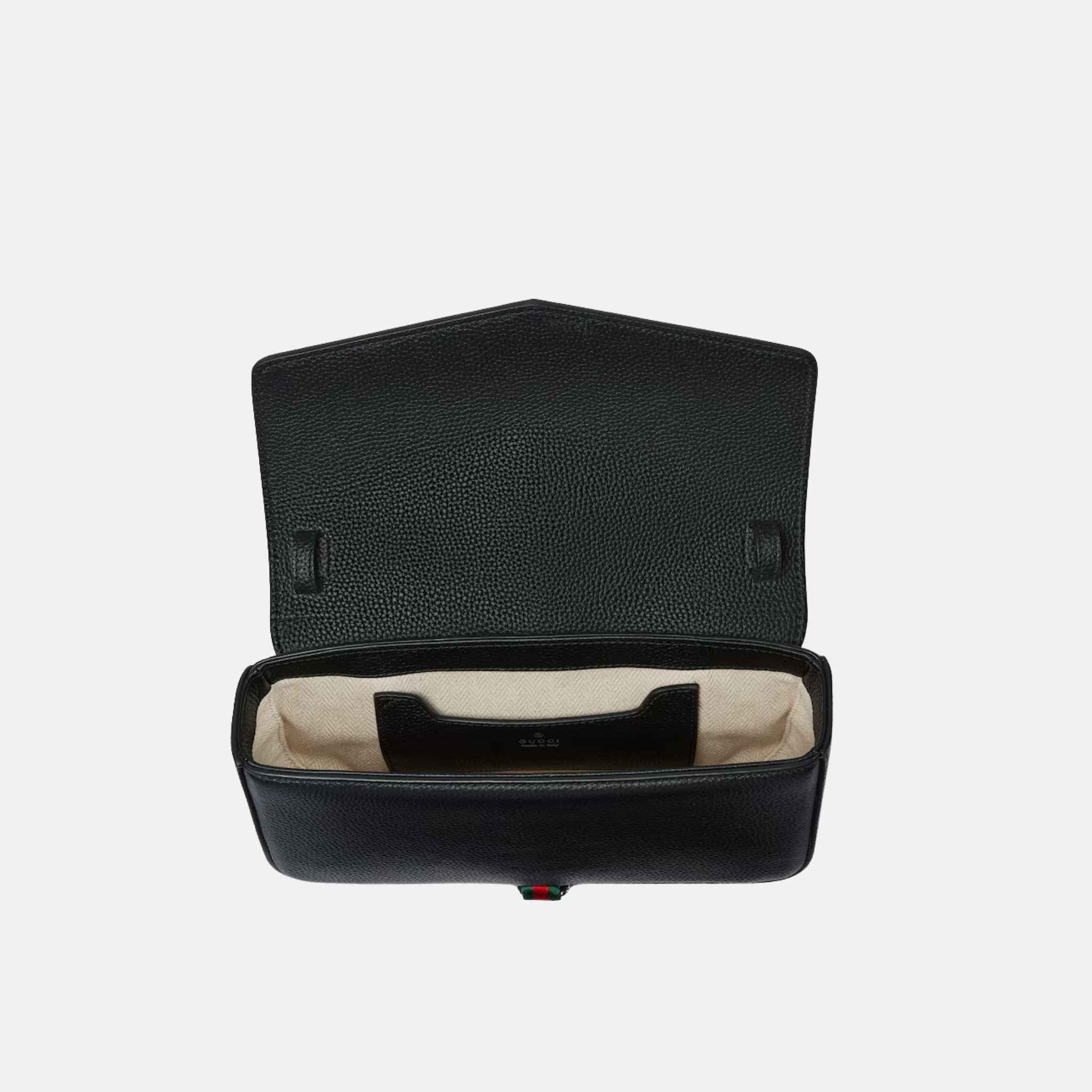 Gucci Small Crossbody Bag With Hook Closure, Black, Inside