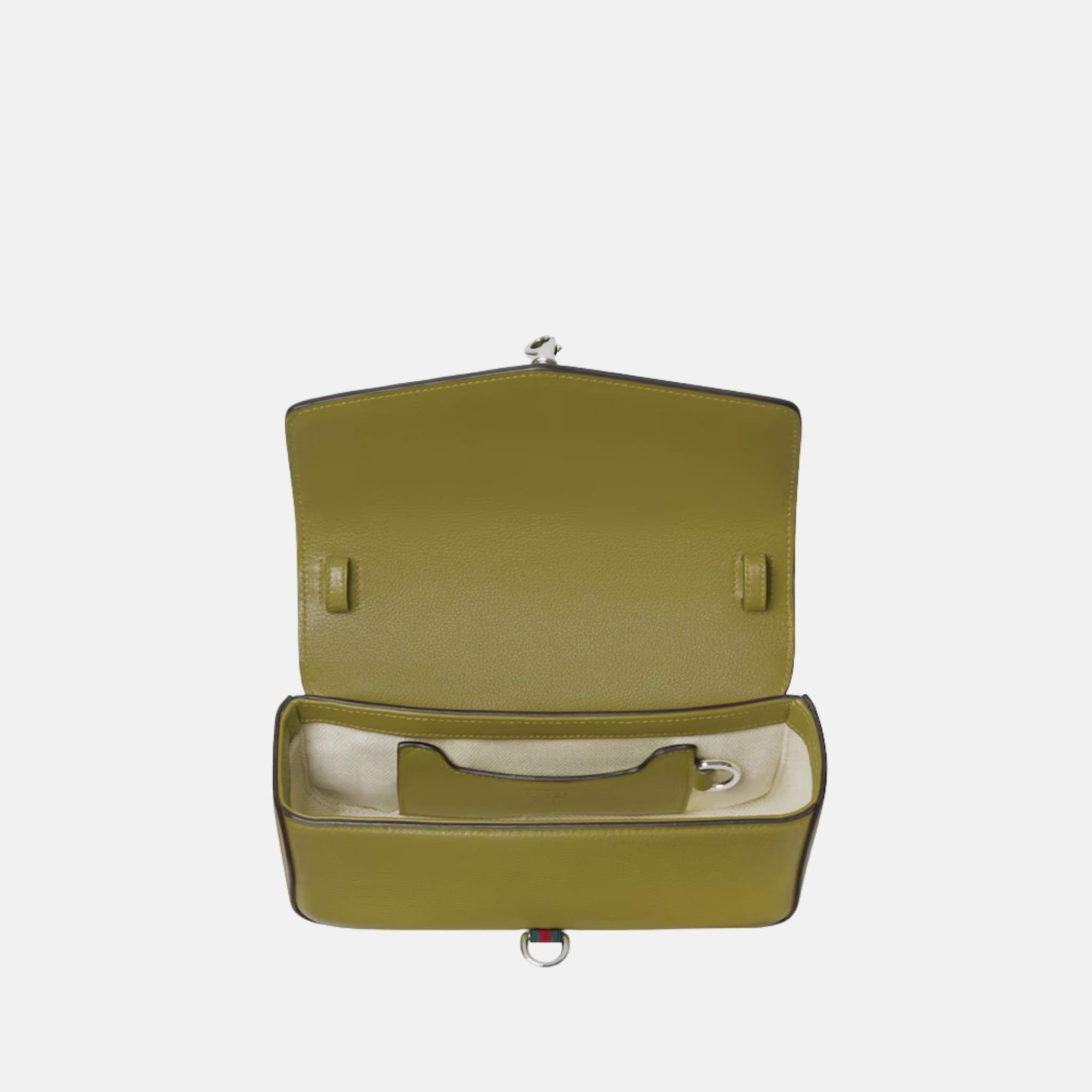 Gucci Small Crossbody Bag With Hook Closure, Green, Inside