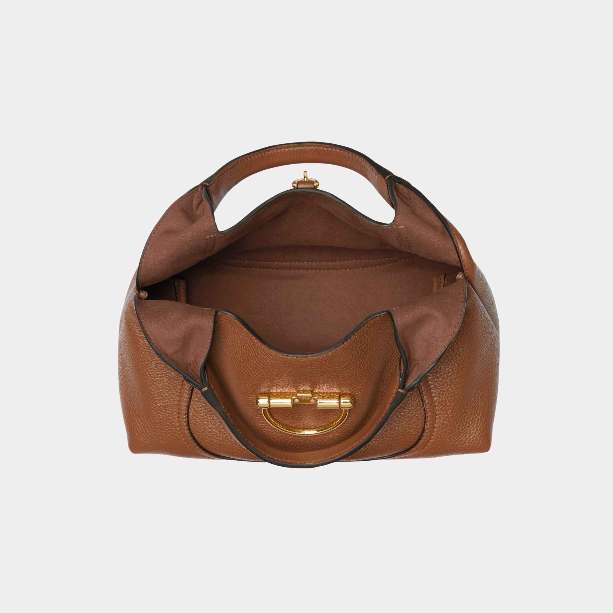 Gucci Softbit Medium Top Handle Bag, Brown, Inside