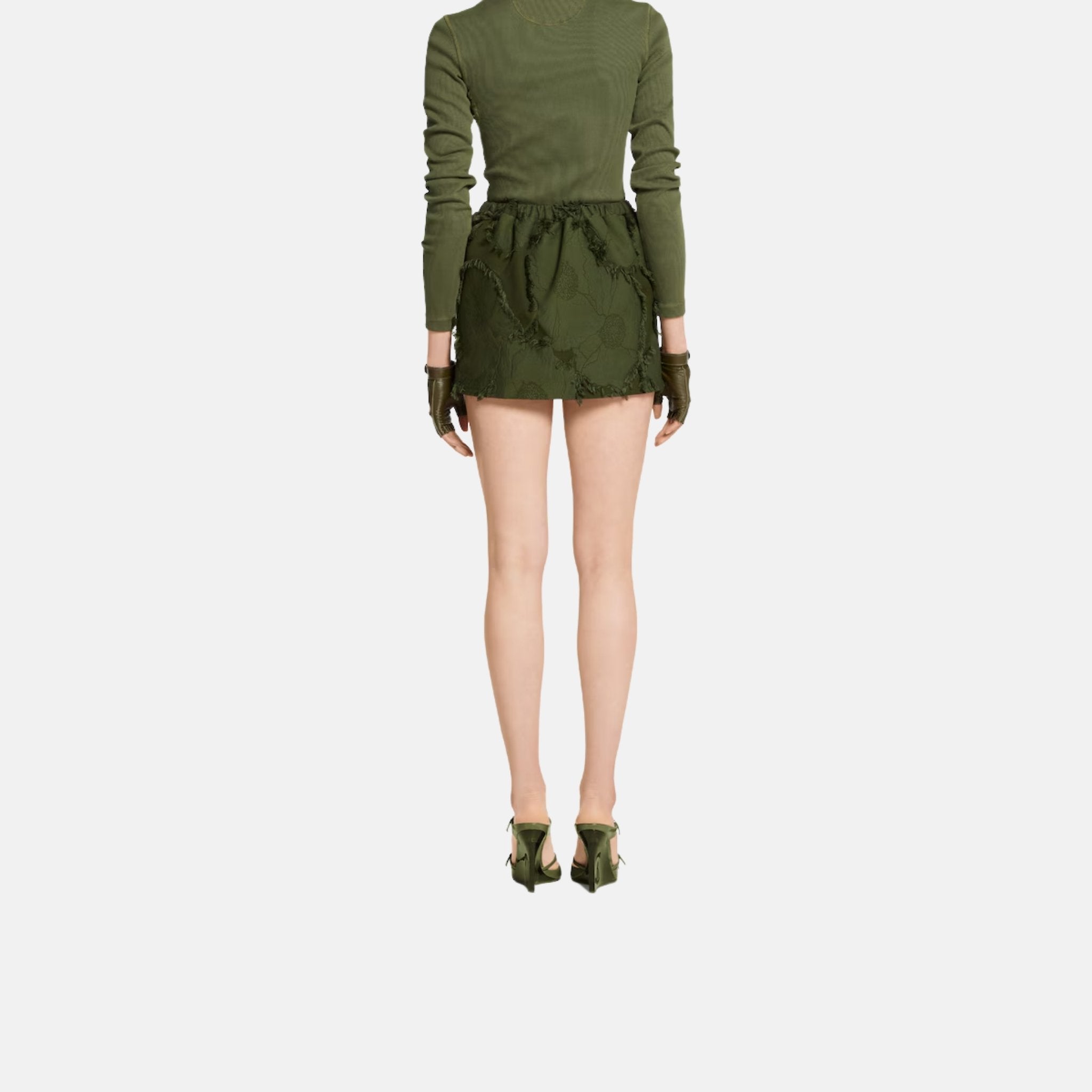 Gucci Wool Blend Fil Coupe Mini Skirt, Green, Back