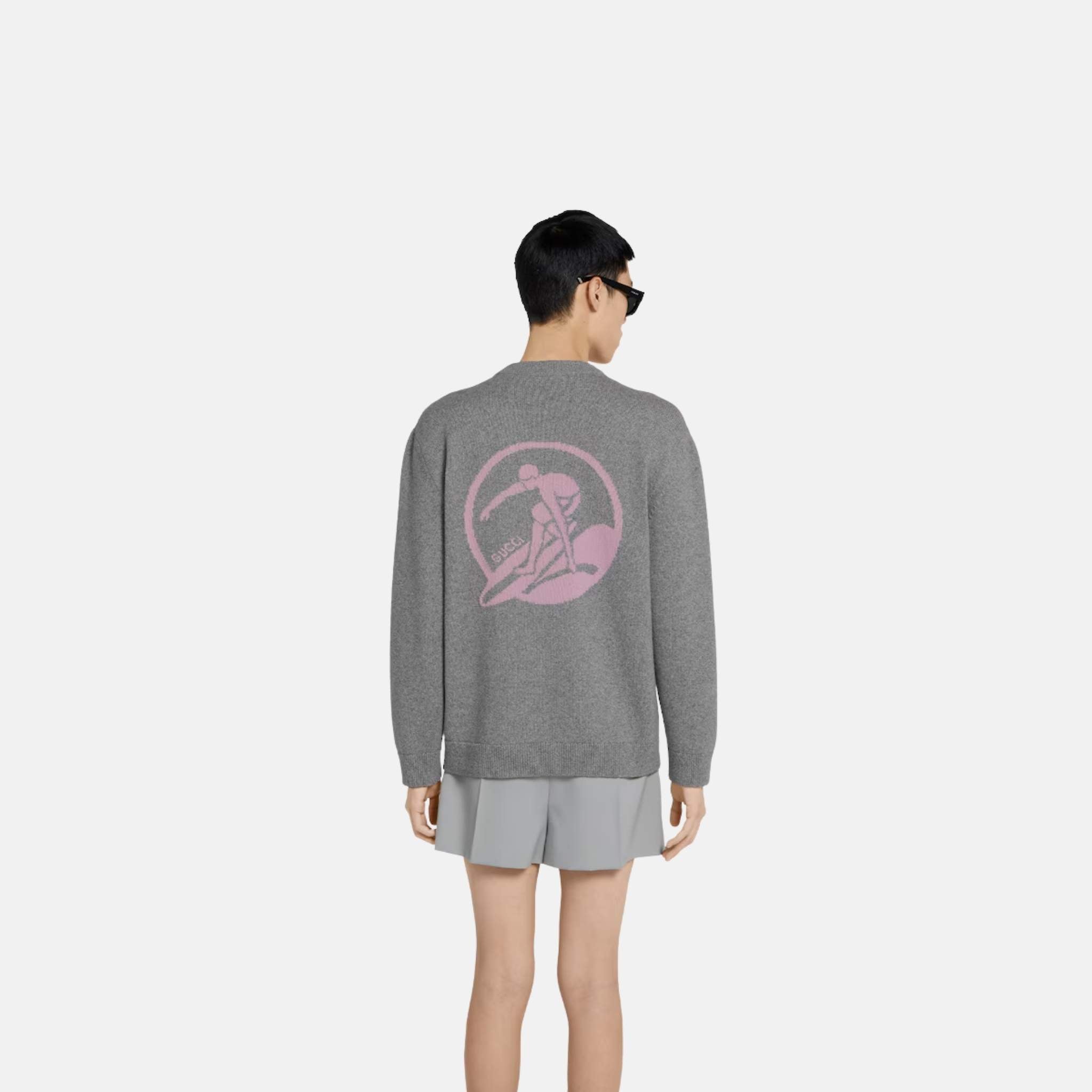 Gucci Wool Cashmere Cardigan With Intarsia, Back