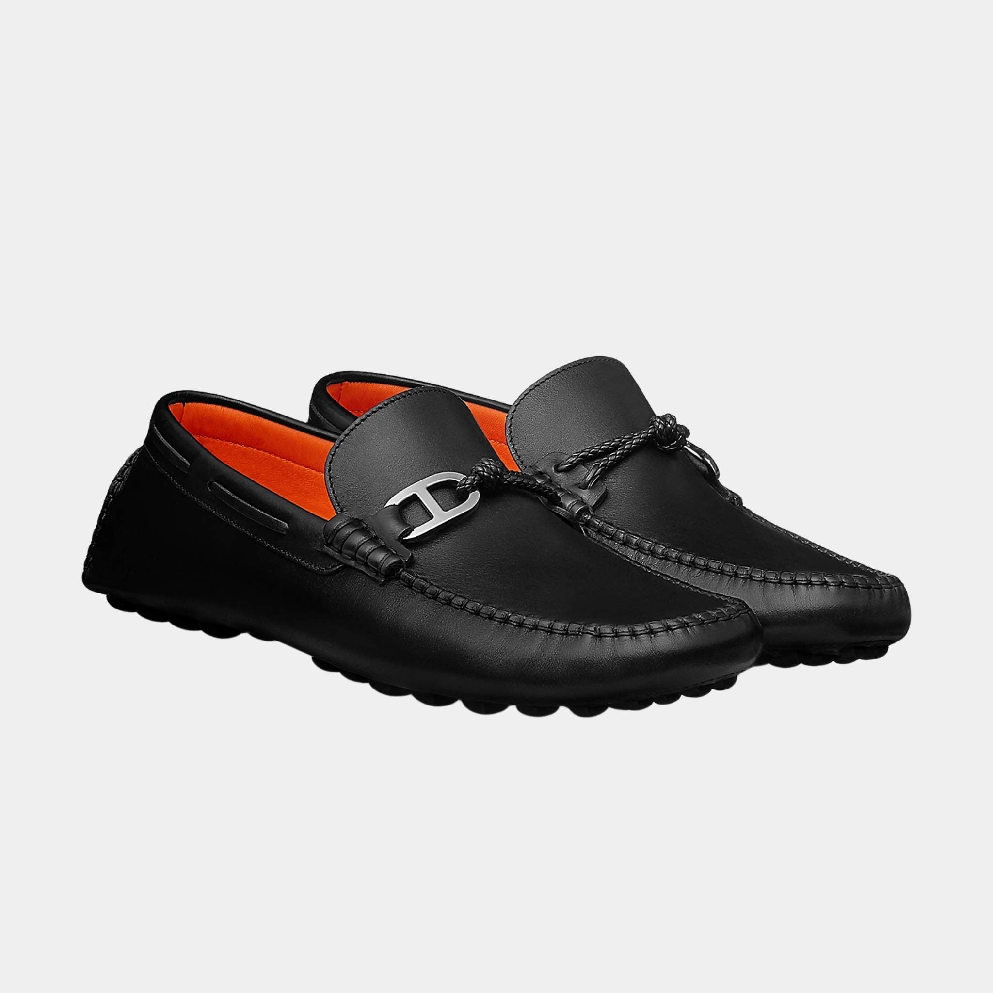 Hermes Alessandro Loafer in Calfskin with Braided Leather Cord, Front