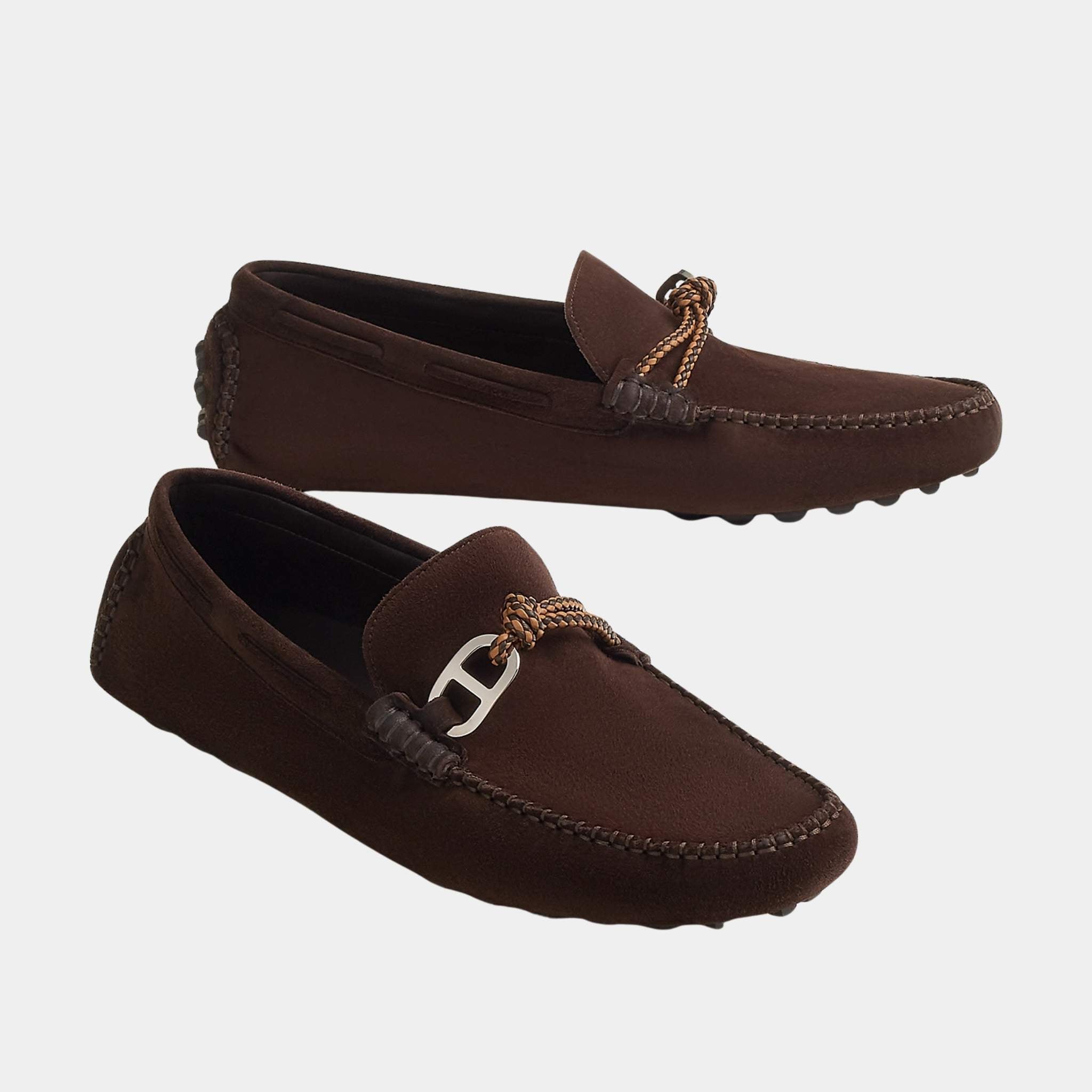 Hermes Alessandro Loafer in Suede Goatskin, Marron Ebene, Front