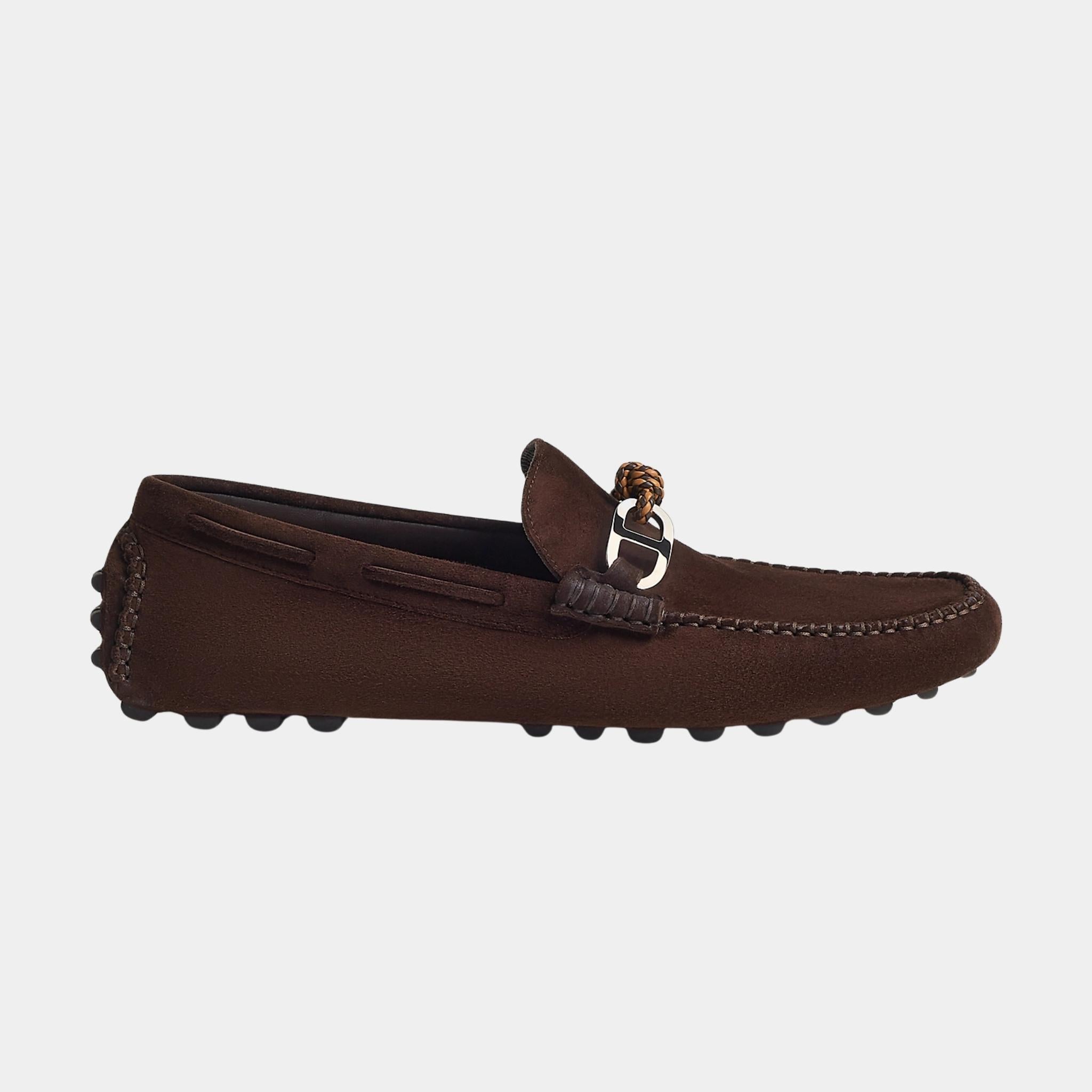 Hermes Alessandro Loafer in Suede Goatskin, Marron Ebene, Side